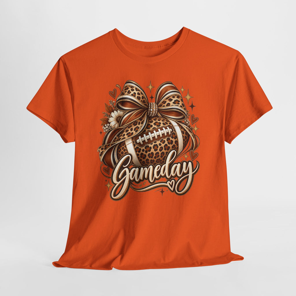 Gameday Football Tee — Leopard Print Football with Bow