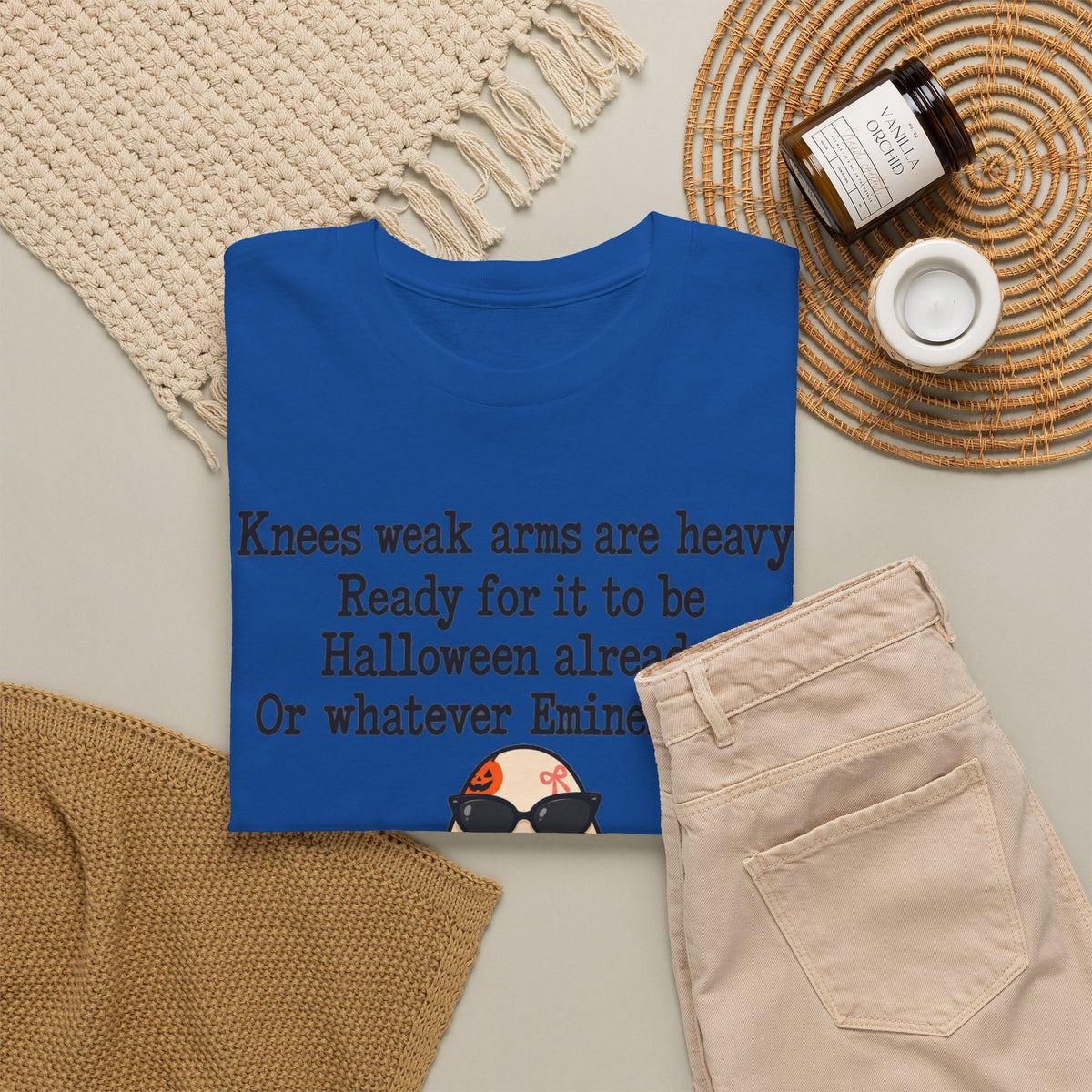 Funny Halloween Ghost T-Shirt — "Knees weak arms are heavy. Ready for it to be Halloween already. Or whatever Slim said."