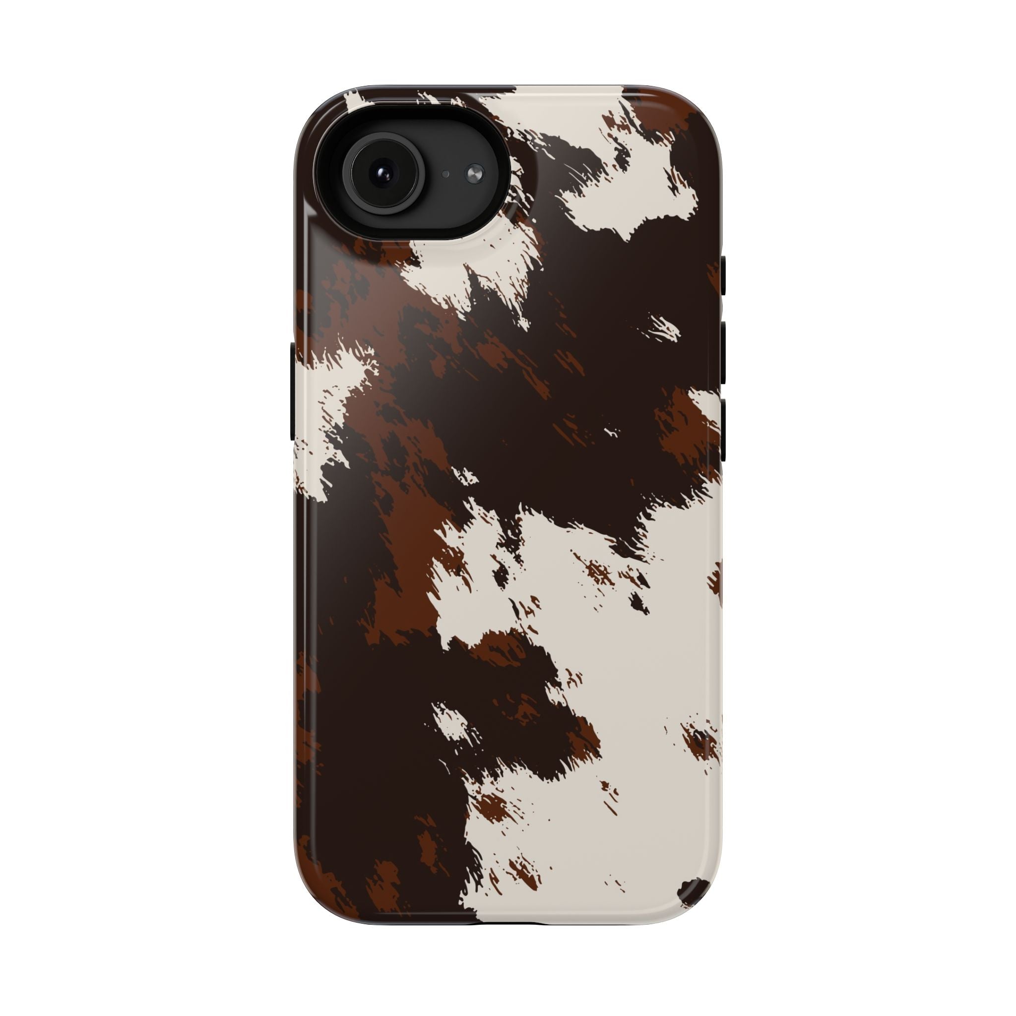 Cowhide Print Impact Phone Case — Brown & Cream Protective Cover