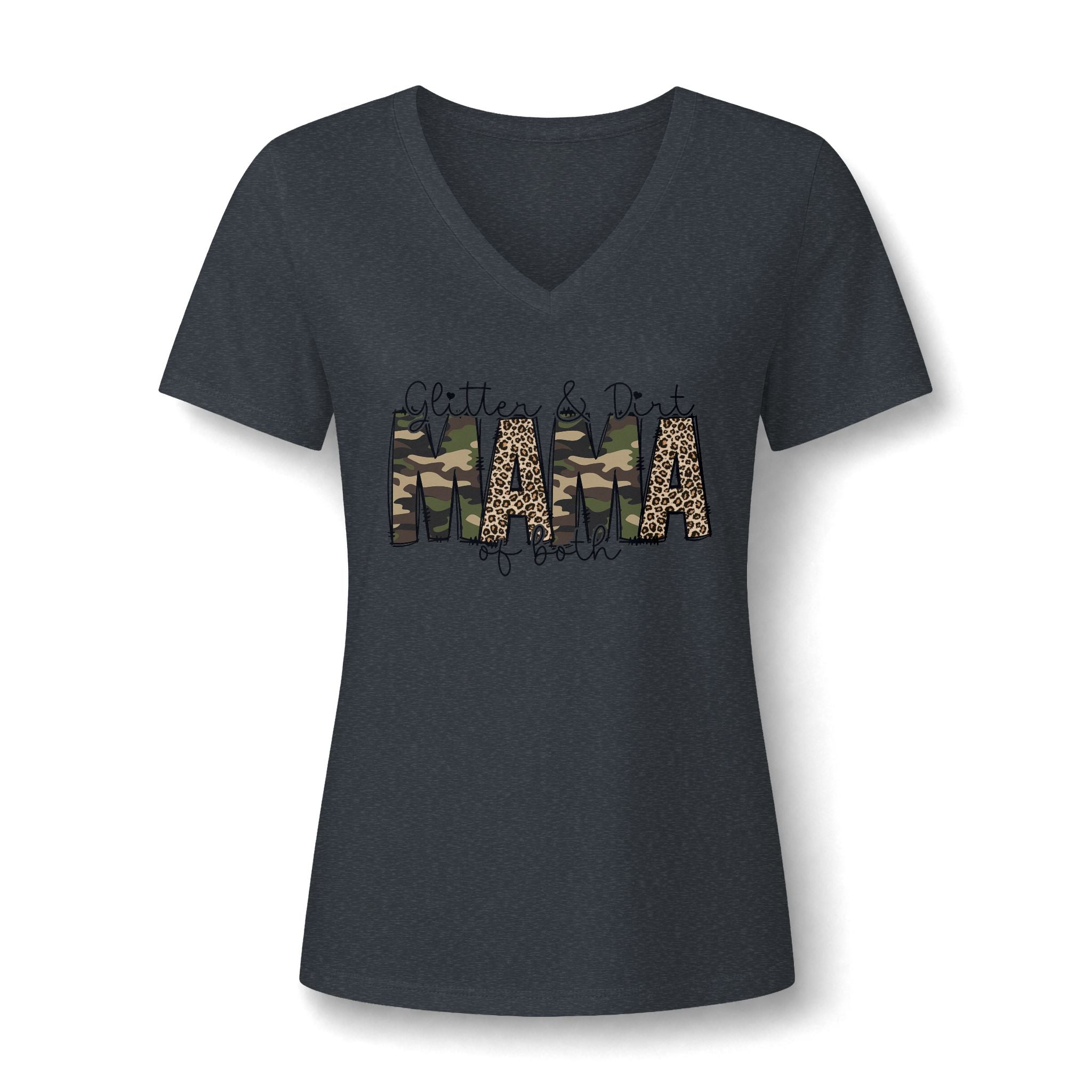 MAMA Camouflage & Leopard V-Neck Tee — Camo Animal Print Mom Shirt