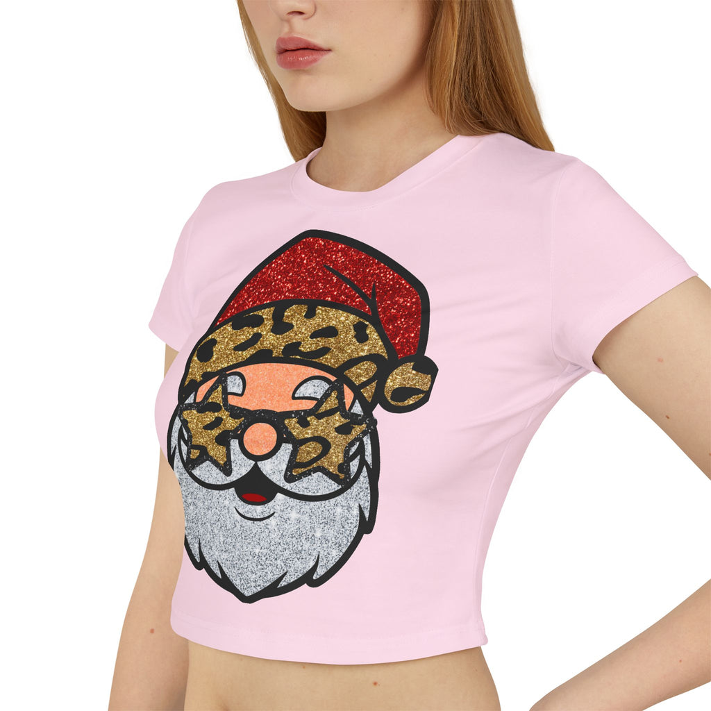 Leopard Santa Baby Tee — Cute Sparkle Christmas Shirt for Women