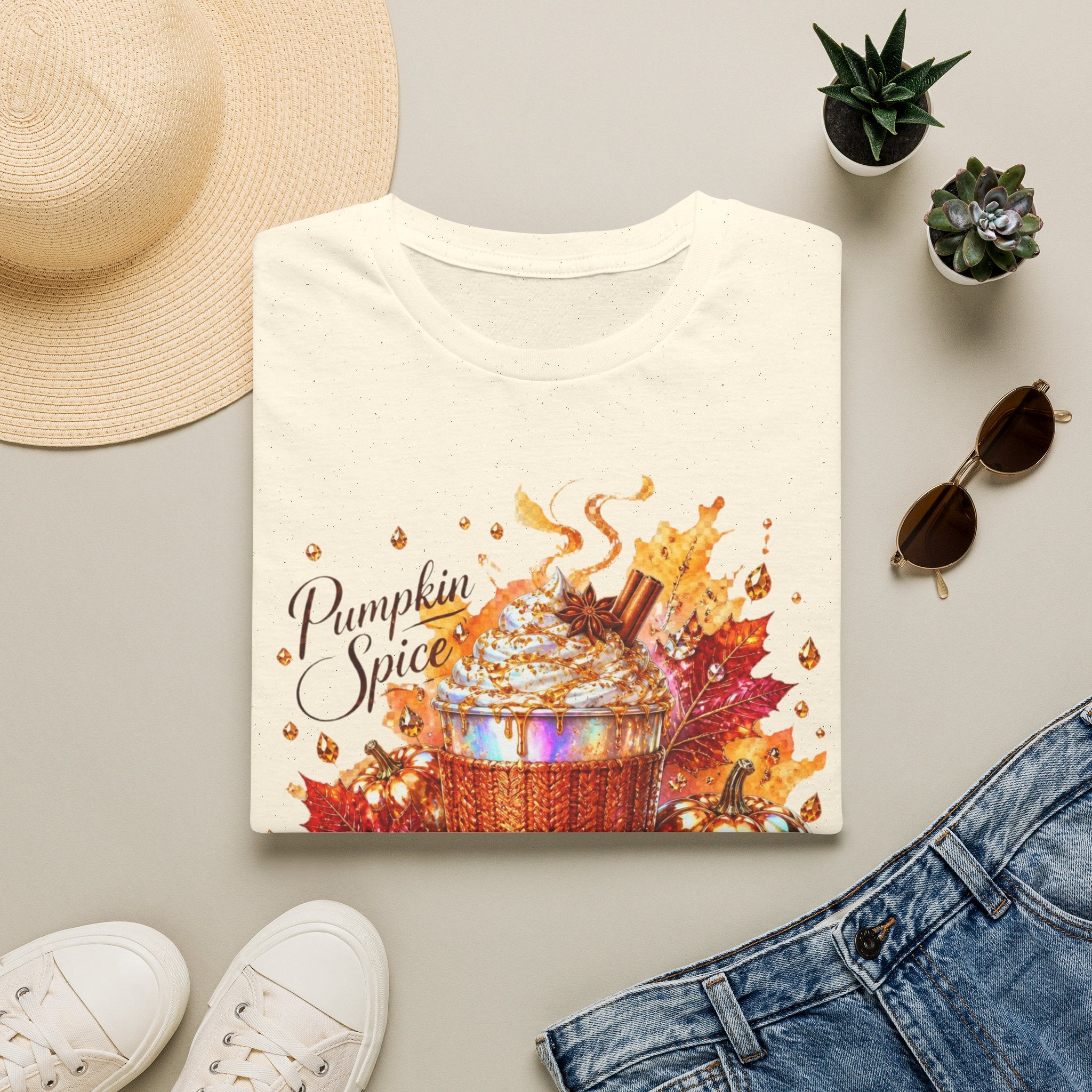Pumpkin Spice Cup T-Shirt — Autumn Latte Fall Leaves Tee