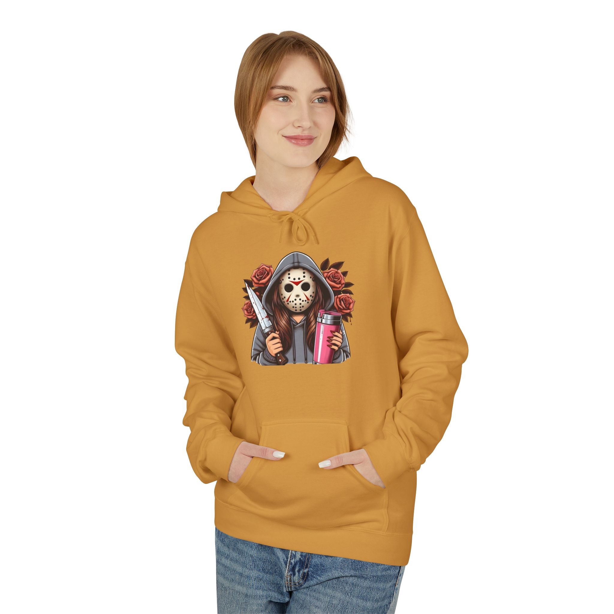 Horror Skull with Roses Hoodie — Jason Mask Killer Design Pullover