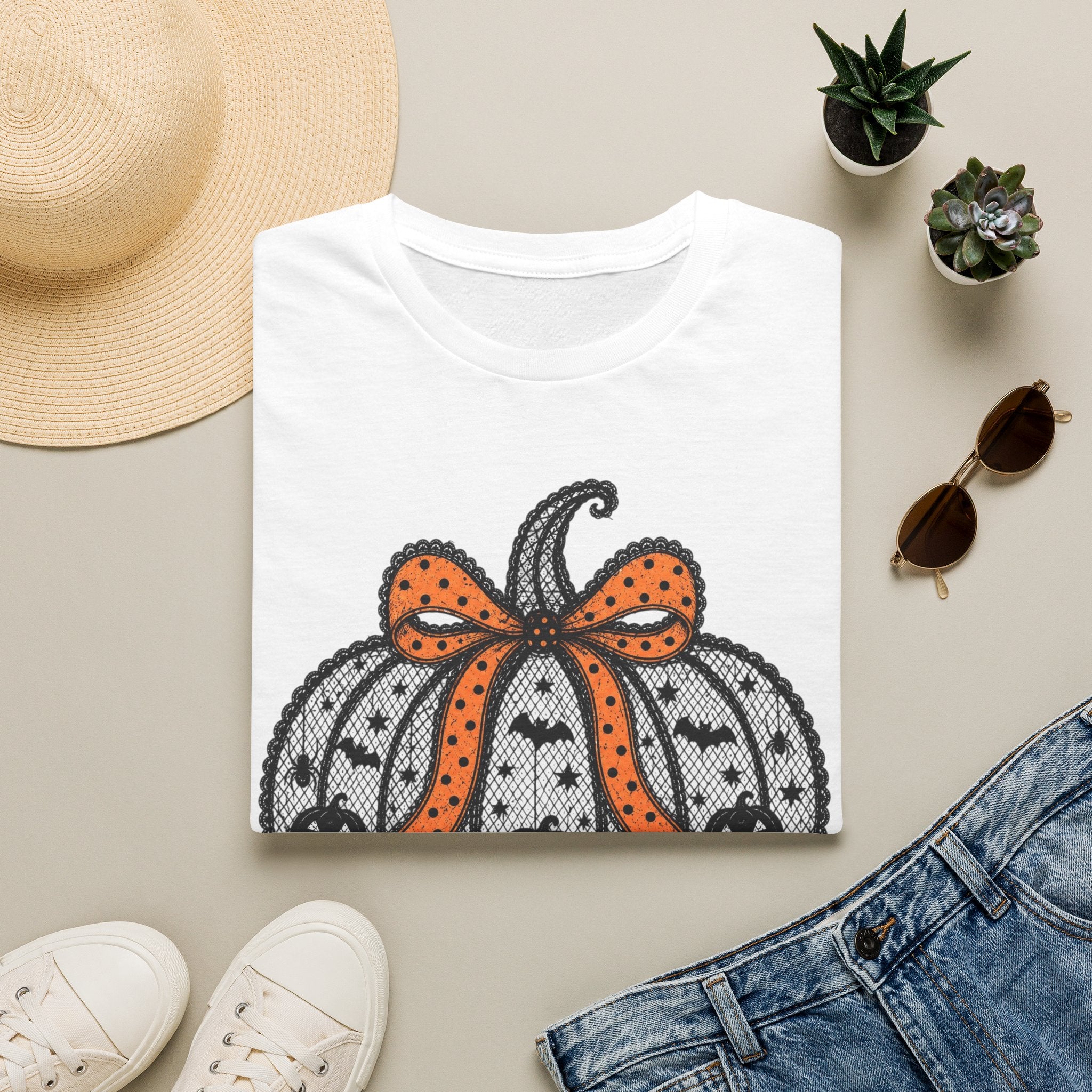 Halloween Pumpkin Bow T-Shirt — Cute Orange Polka Dot Pumpkin Tee