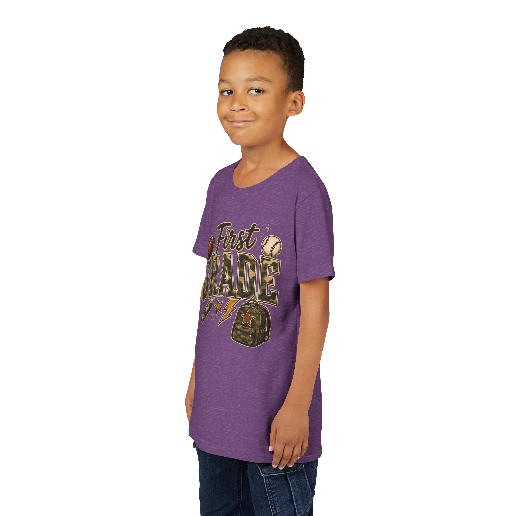 First Grade Kids T‑Shirt — Back to School Sports Backpack Design