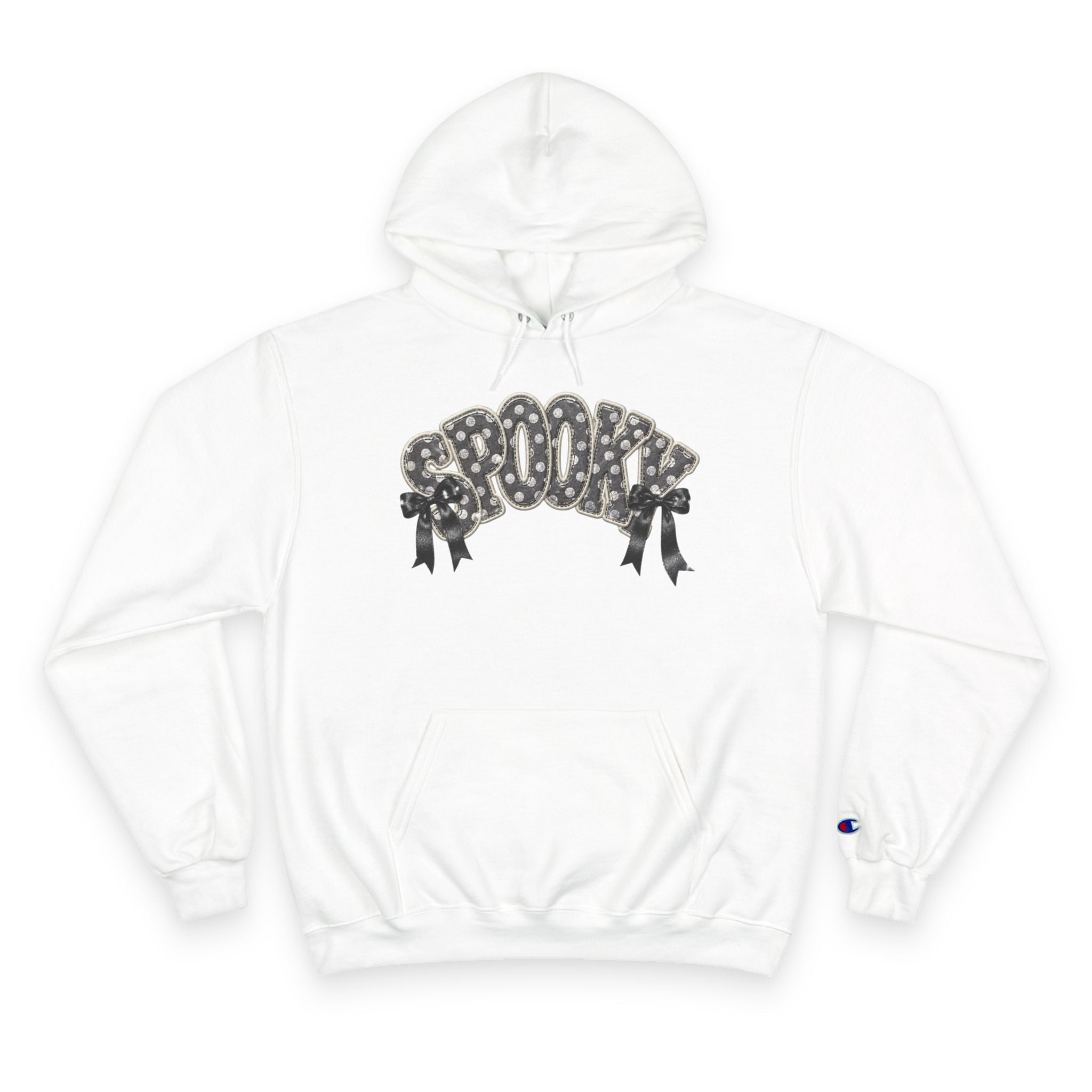 Spooky Floral Champion Hoodie — White Halloween Graphic Sweatshirt
