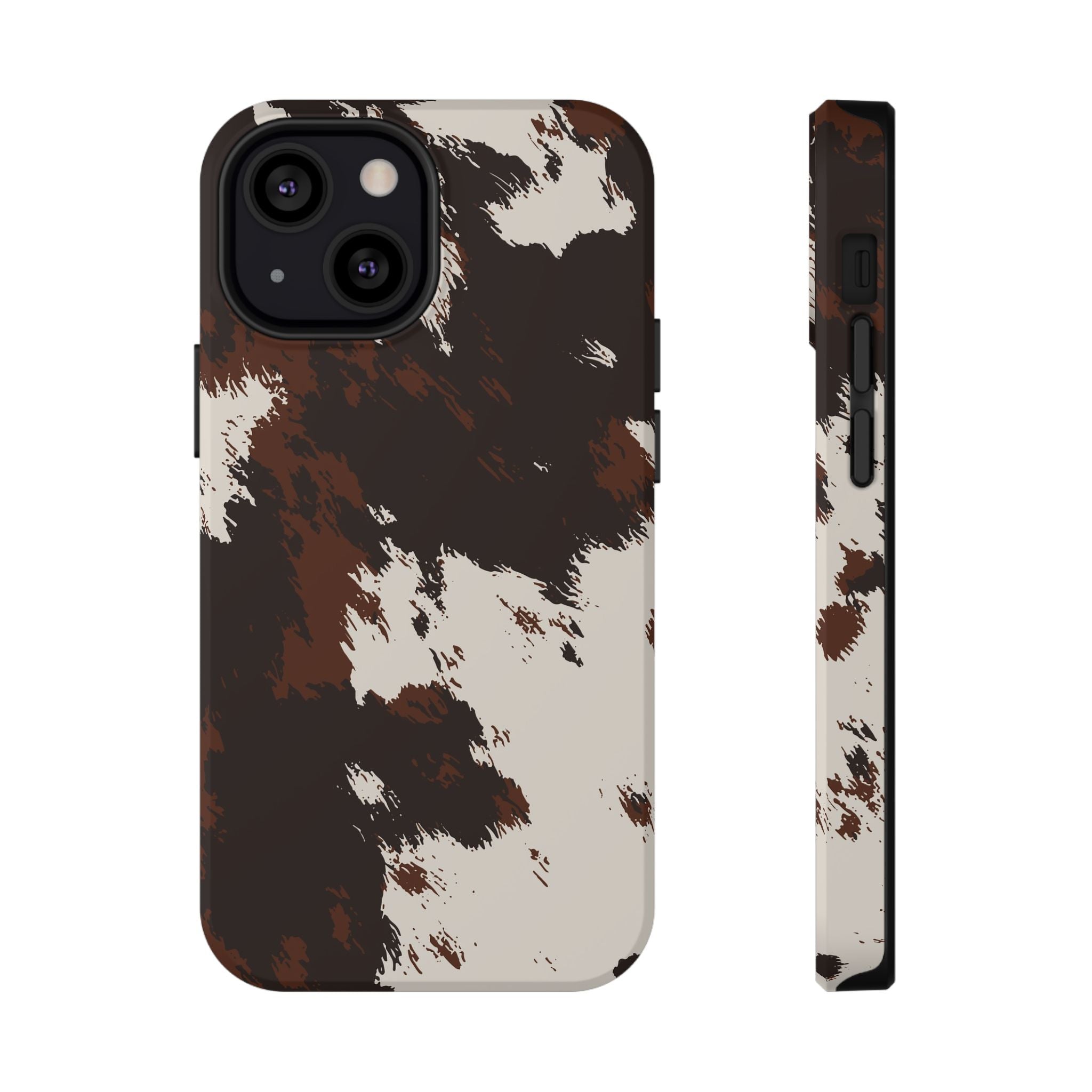 Cowhide Print Impact Phone Case — Brown & Cream Protective Cover