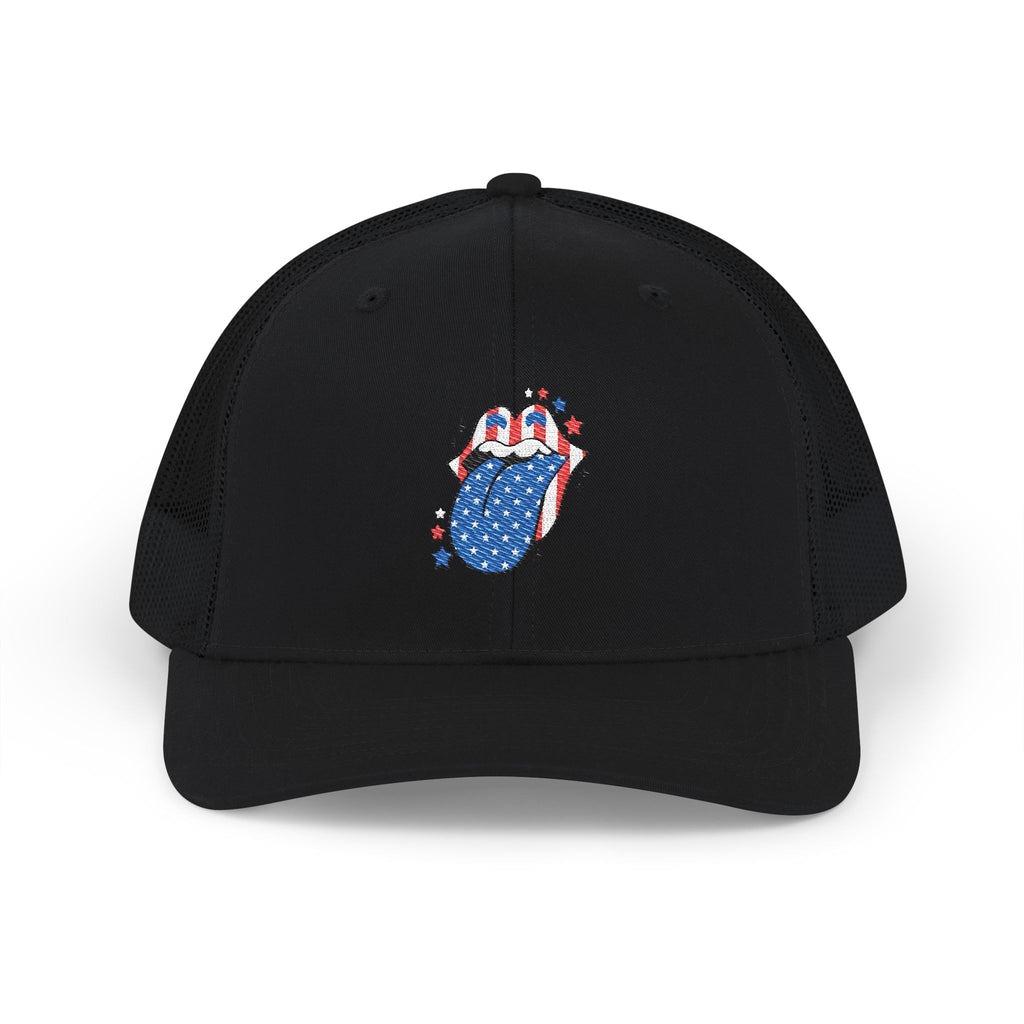 Patriotic Tongue Trucker Cap — American Flag Mouth Snapback