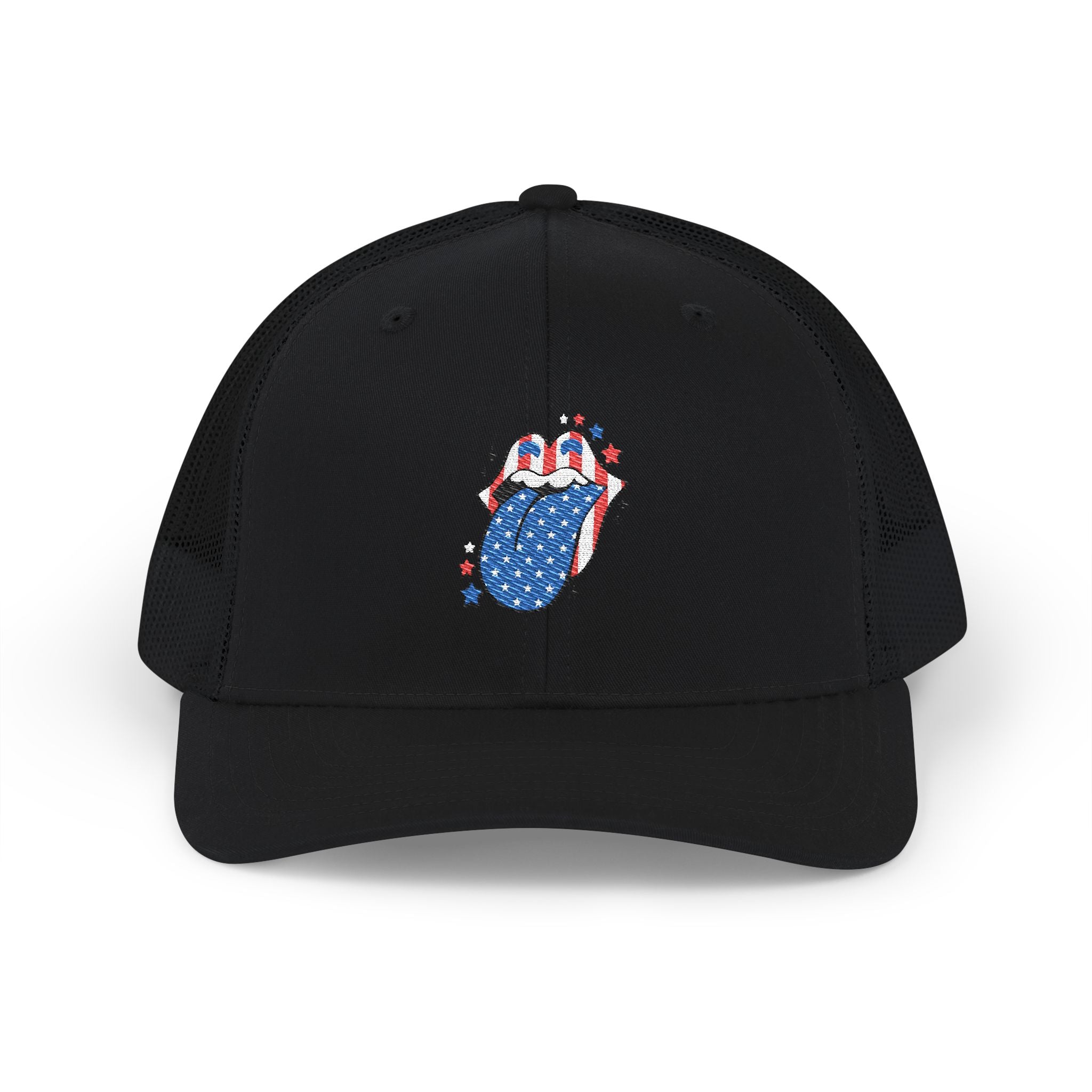 Patriotic Tongue Trucker Cap — American Flag Mouth Snapback