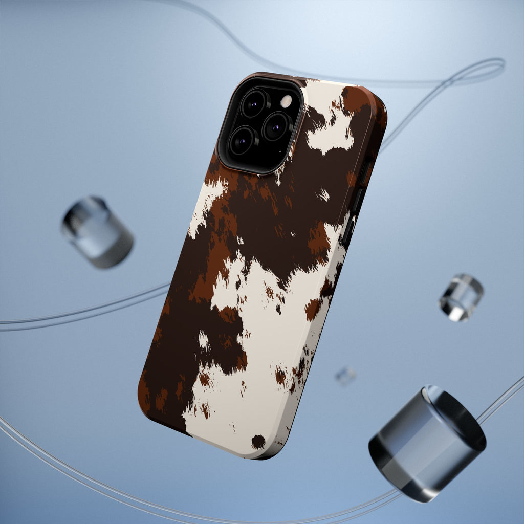 Cowhide Print Impact Phone Case — Brown & Cream Protective Cover