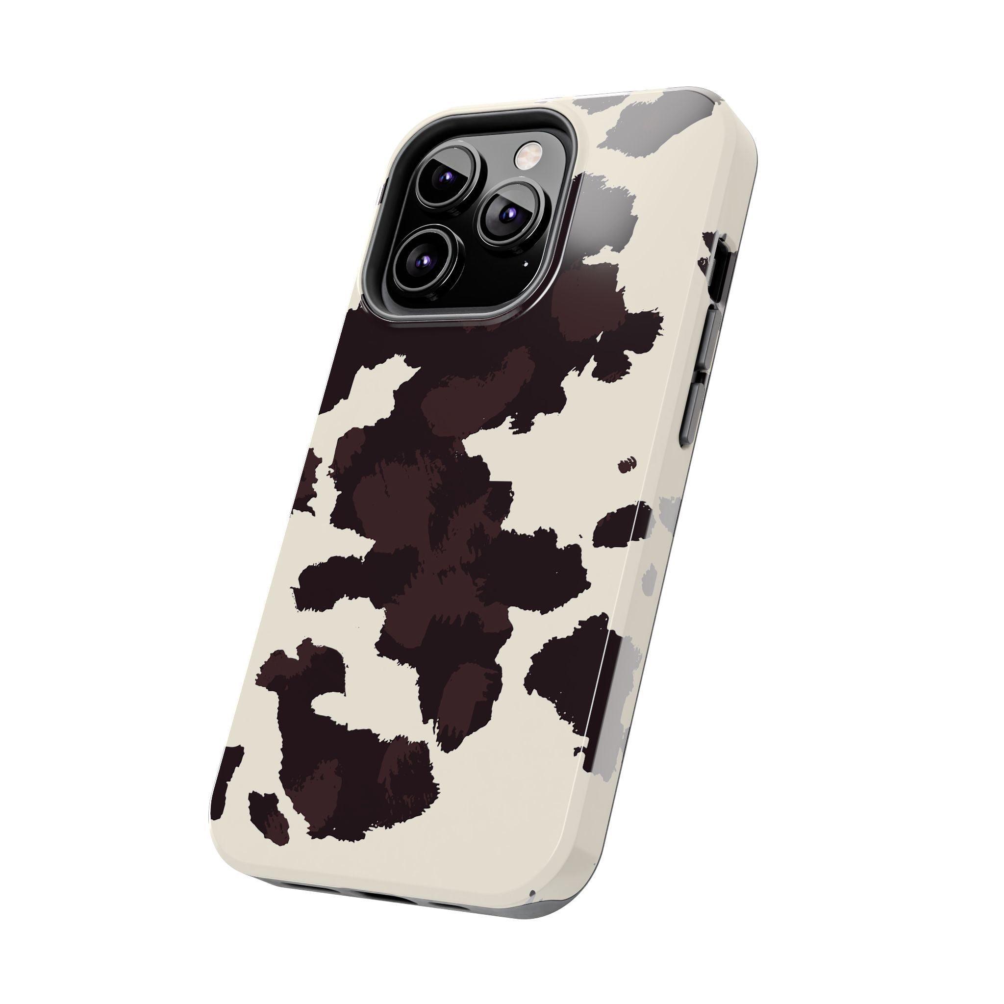 Cow Print Tough Phone Case — Brown Cream Protective Phone Cover