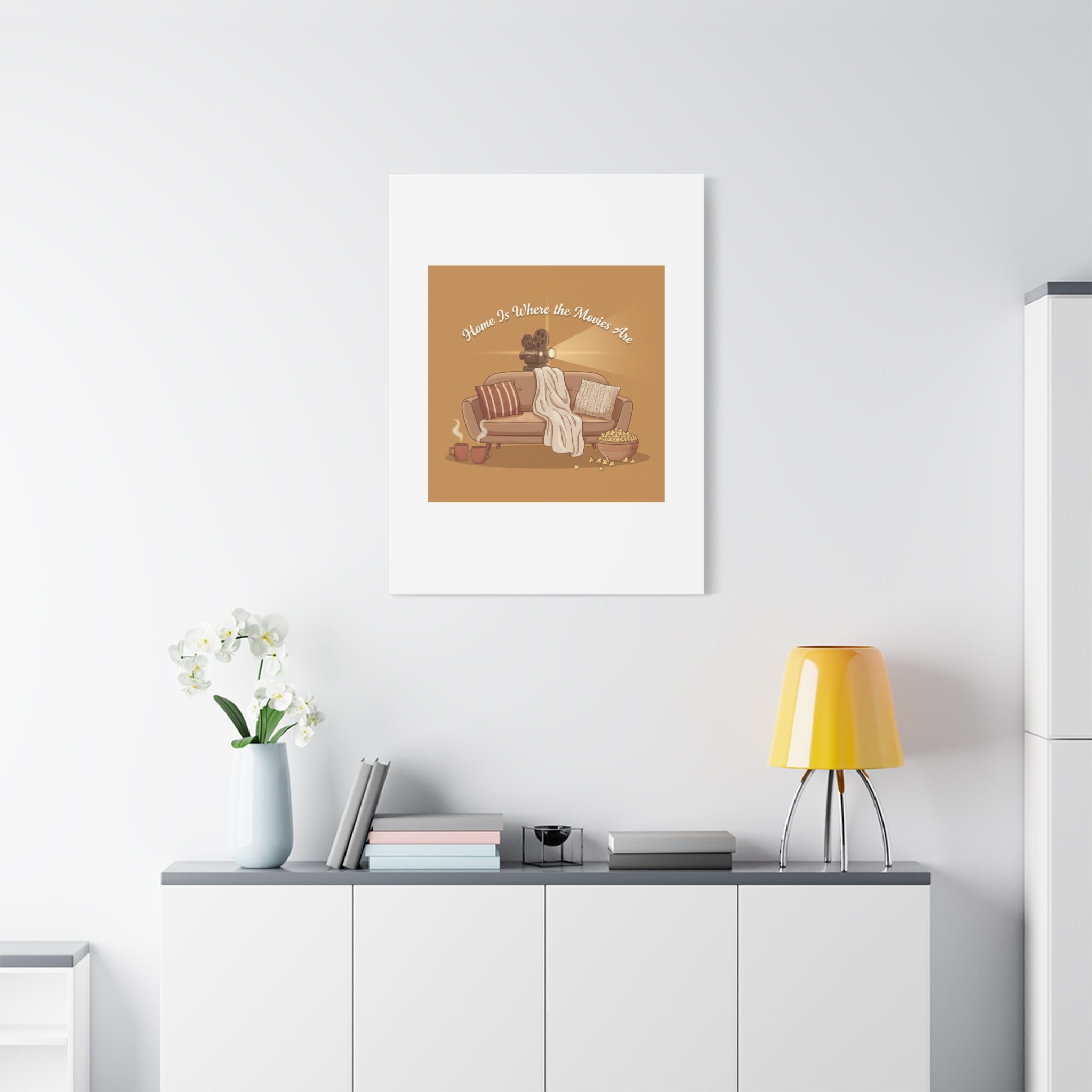 Home Is Where the Movies Are Canvas | cozy night art, home cinema decor