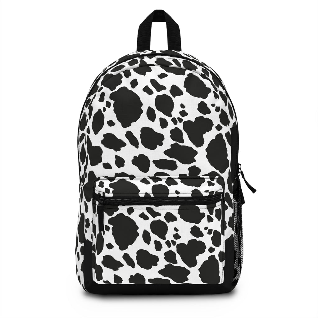 Cow Print Backpack — Black & White Patterned School/Everyday Bag