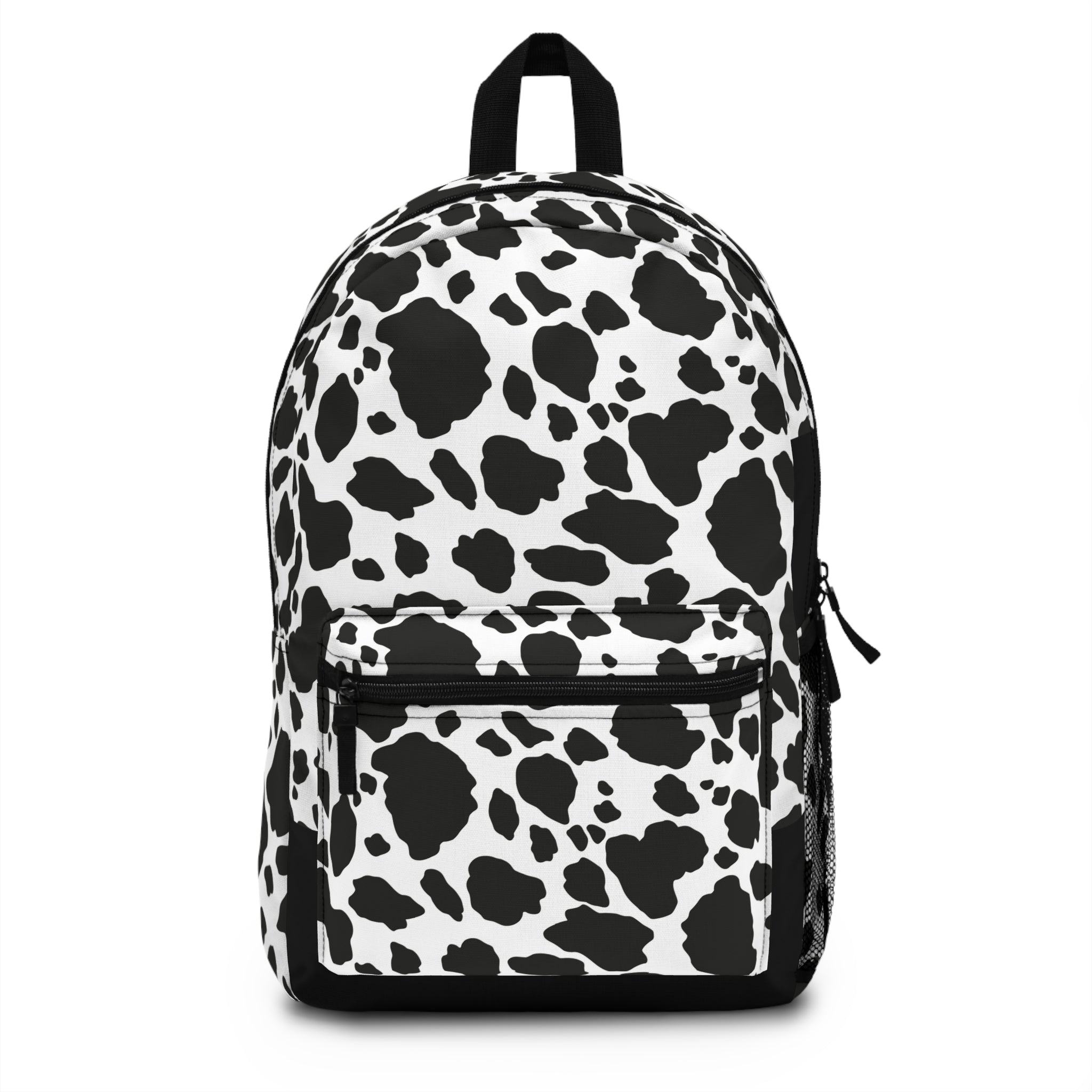 Cow Print Backpack — Black & White Patterned School/Everyday Bag