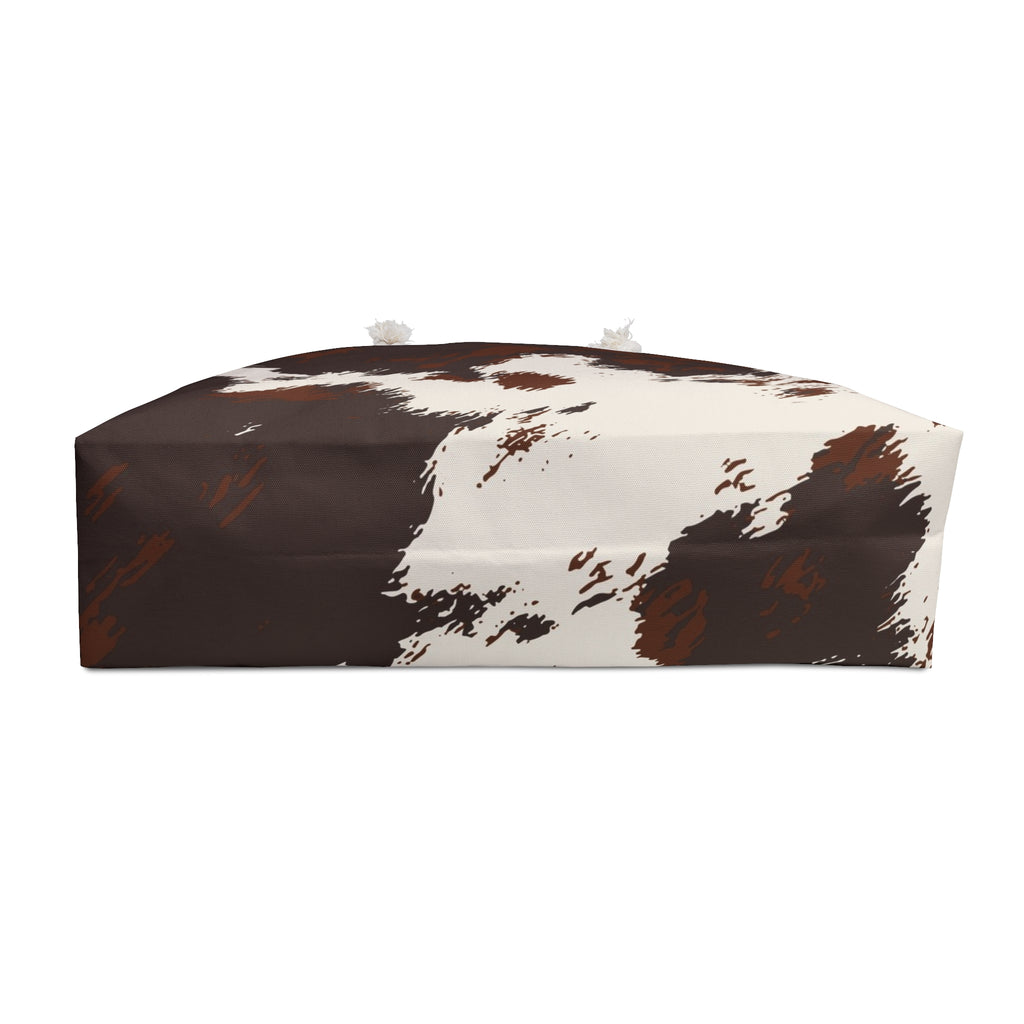 Cowhide Print Weekender Bag — Brown & White Travel Tote