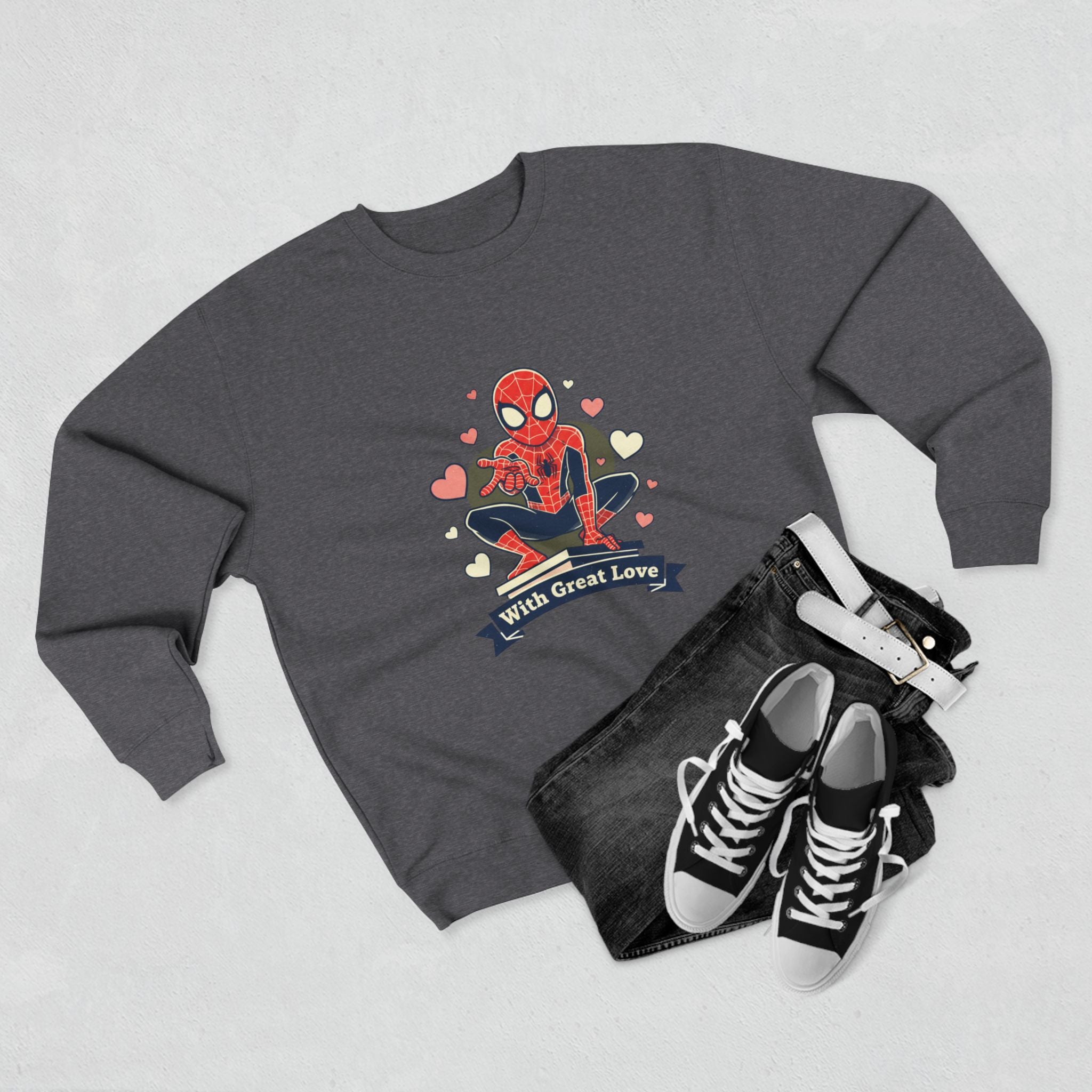 Cute Spider Hero Illustration With Great Love sweatshirt | Crewneck