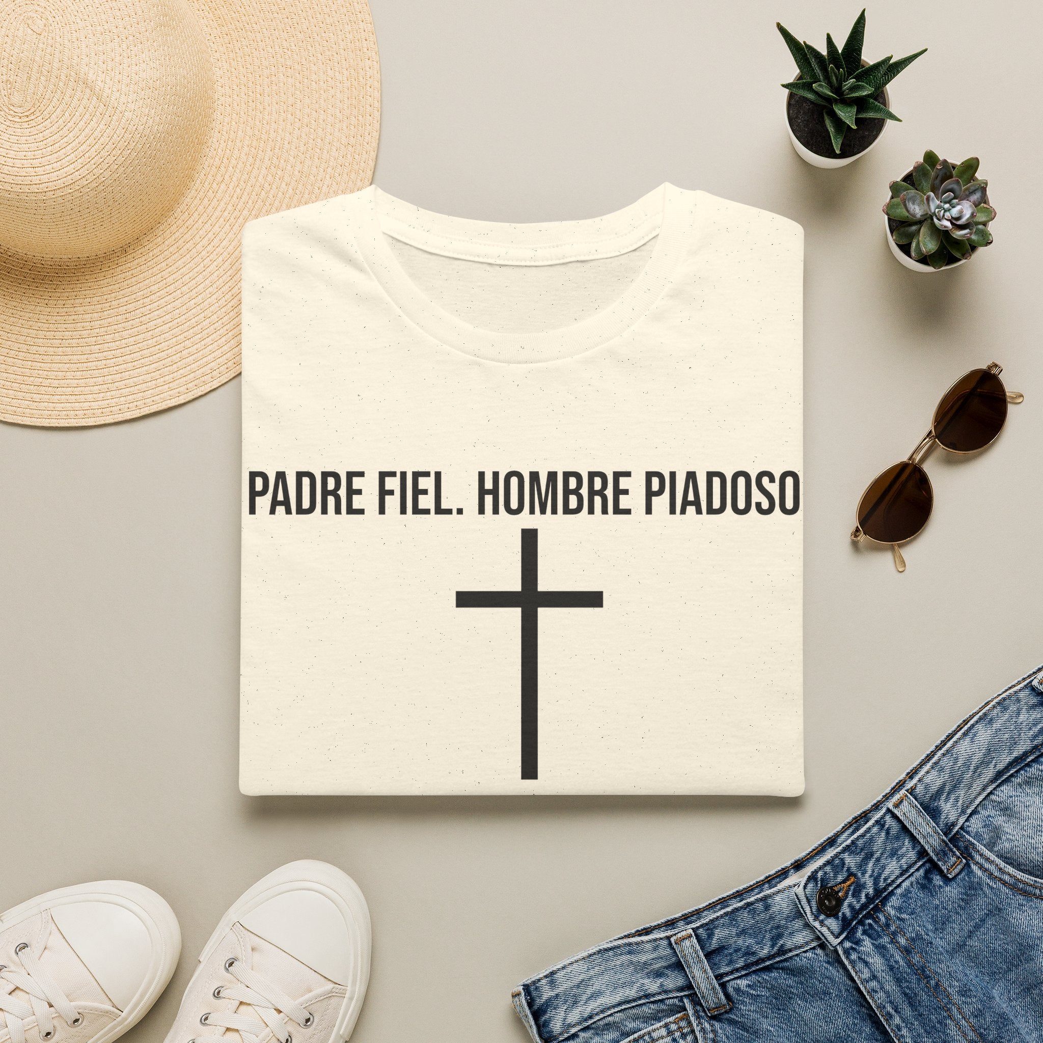 Padre Fiel, Hombre Piadoso T-Shirt — Spanish Christian Cross Tee