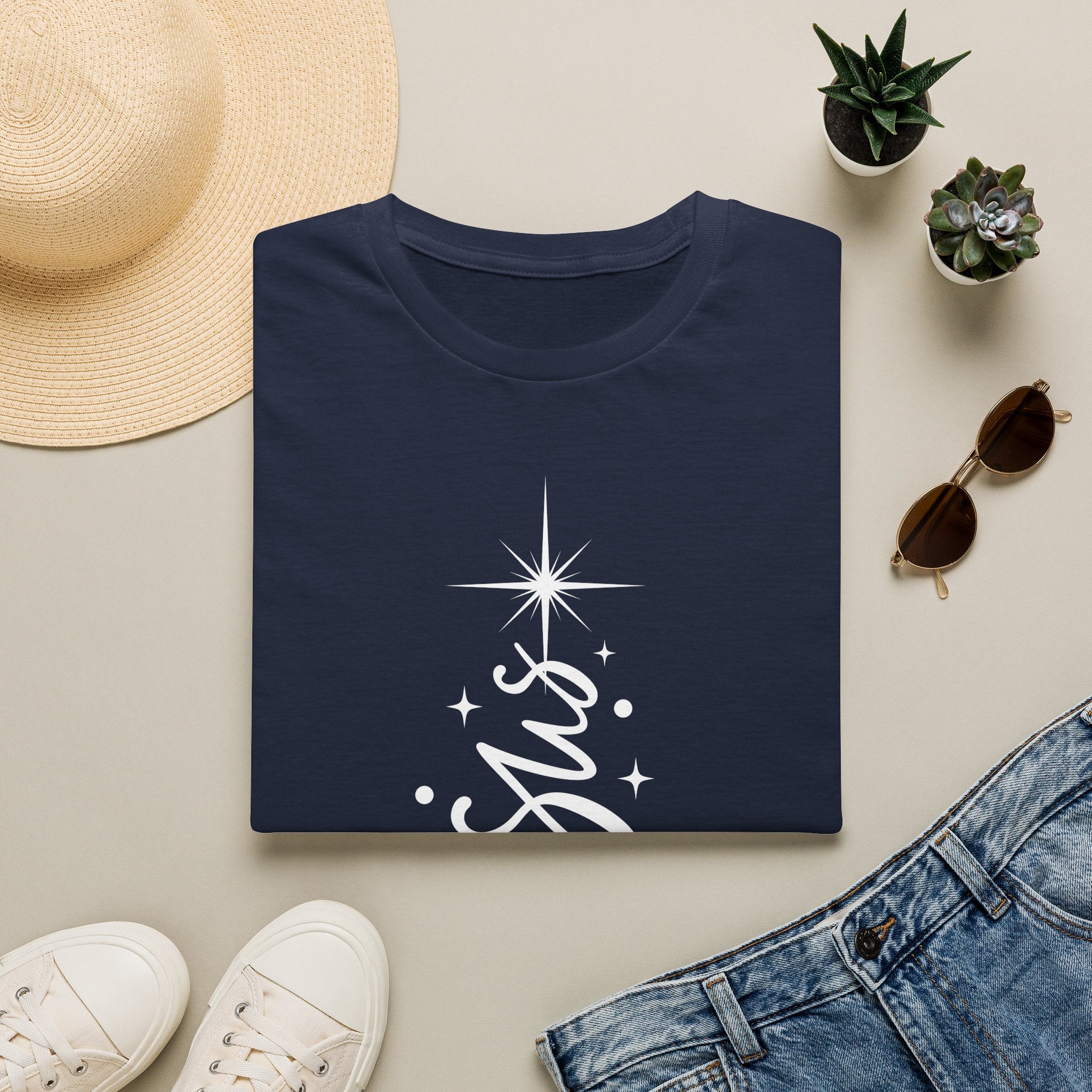Jesus Christmas T-Shirt — Script Cross & Star Holiday Tee