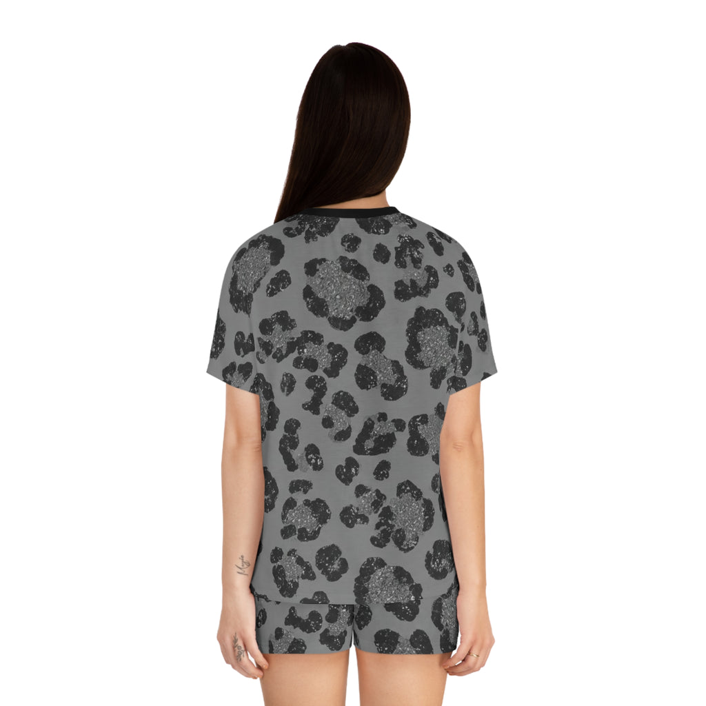 Leopard Print Women's Short Pajama Set — Cozy Gray Animal Print Sleepwear
