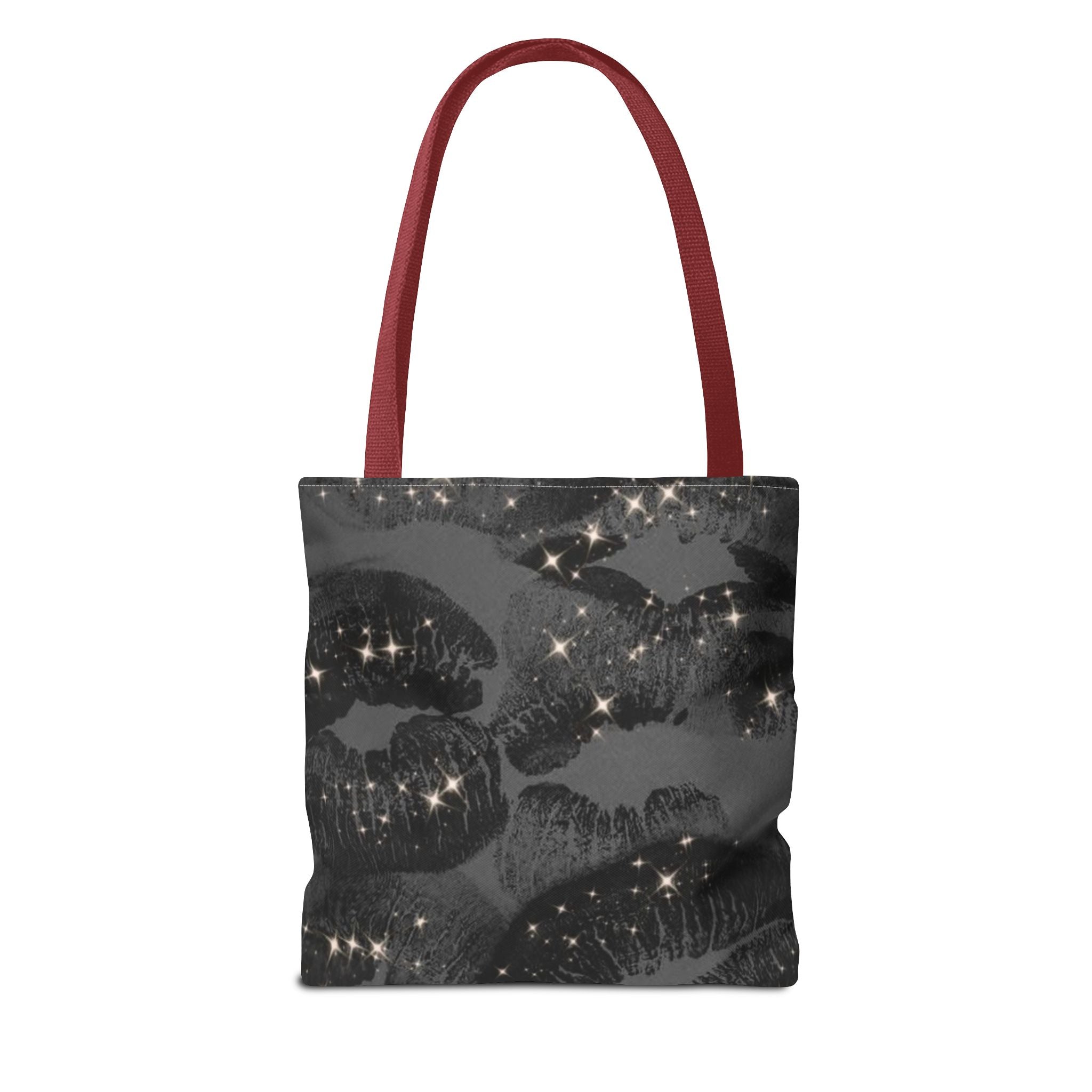 Glitter Kiss Print Tote Bag | Black Lipstick Pattern, Sparkle All-Over