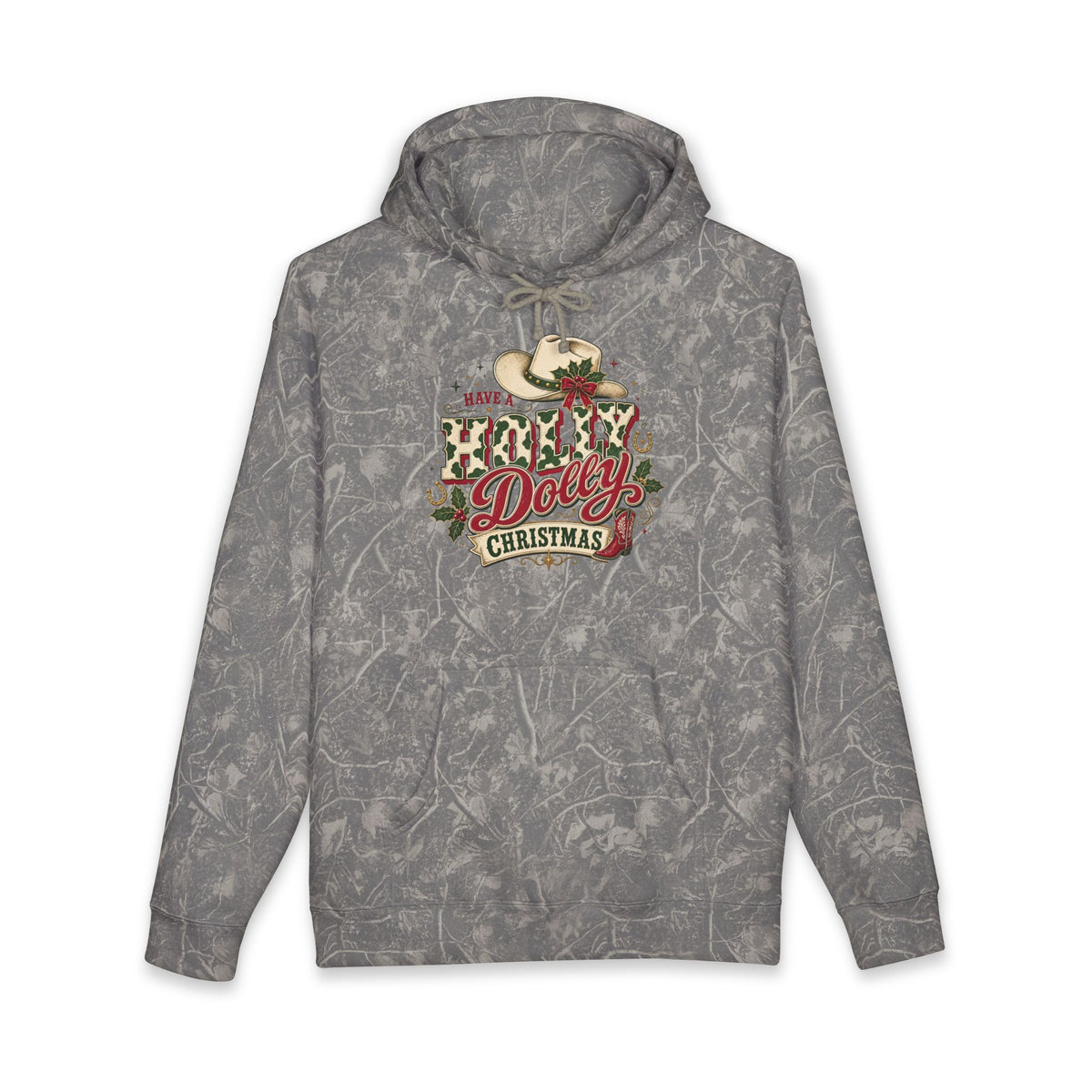 Christmas Cow Hoodie – Cute Highland Cow with Festive Lights & 'Merry Dolly Christmas' Design