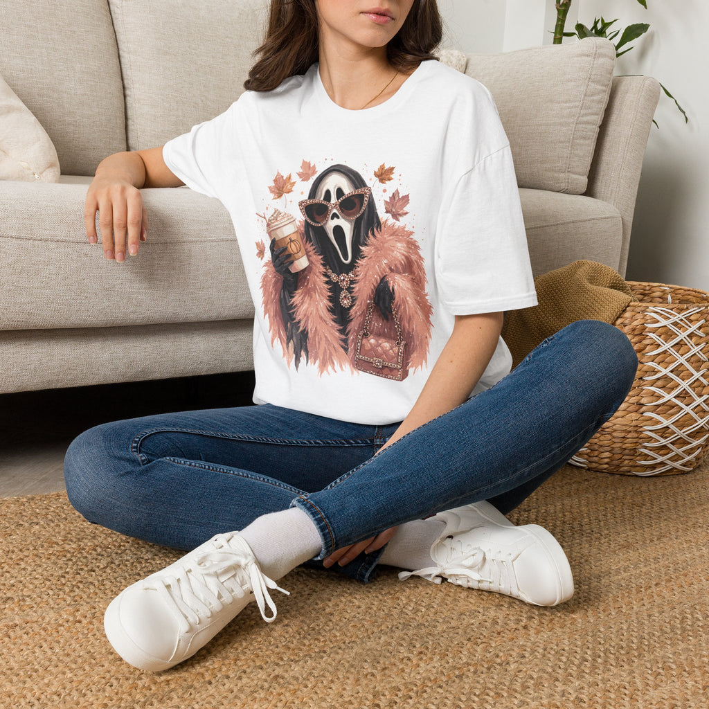 Cozy Scream Fall Tee — Glam Ghost with Pumpkin Spice Latte