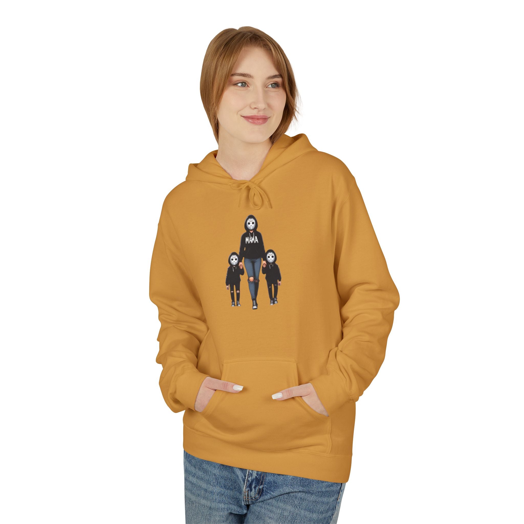 Horror Family Graphic Hoodie – Creepy Trio Skeleton & Child Design