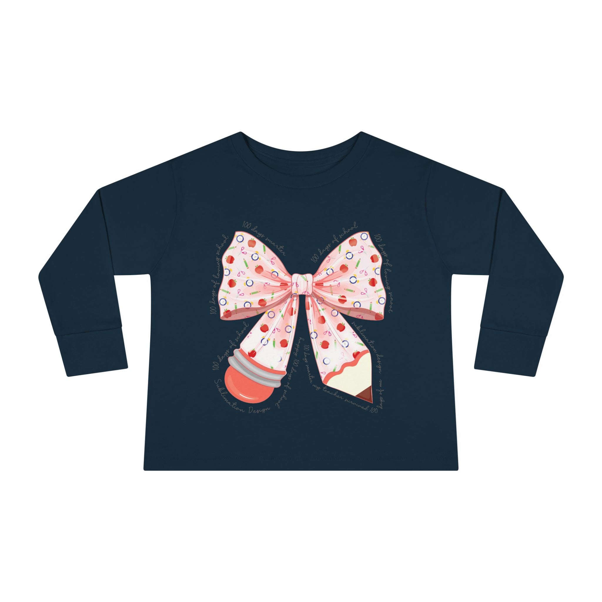 Pink Polka Dot Bow Toddler Long Sleeve Tee