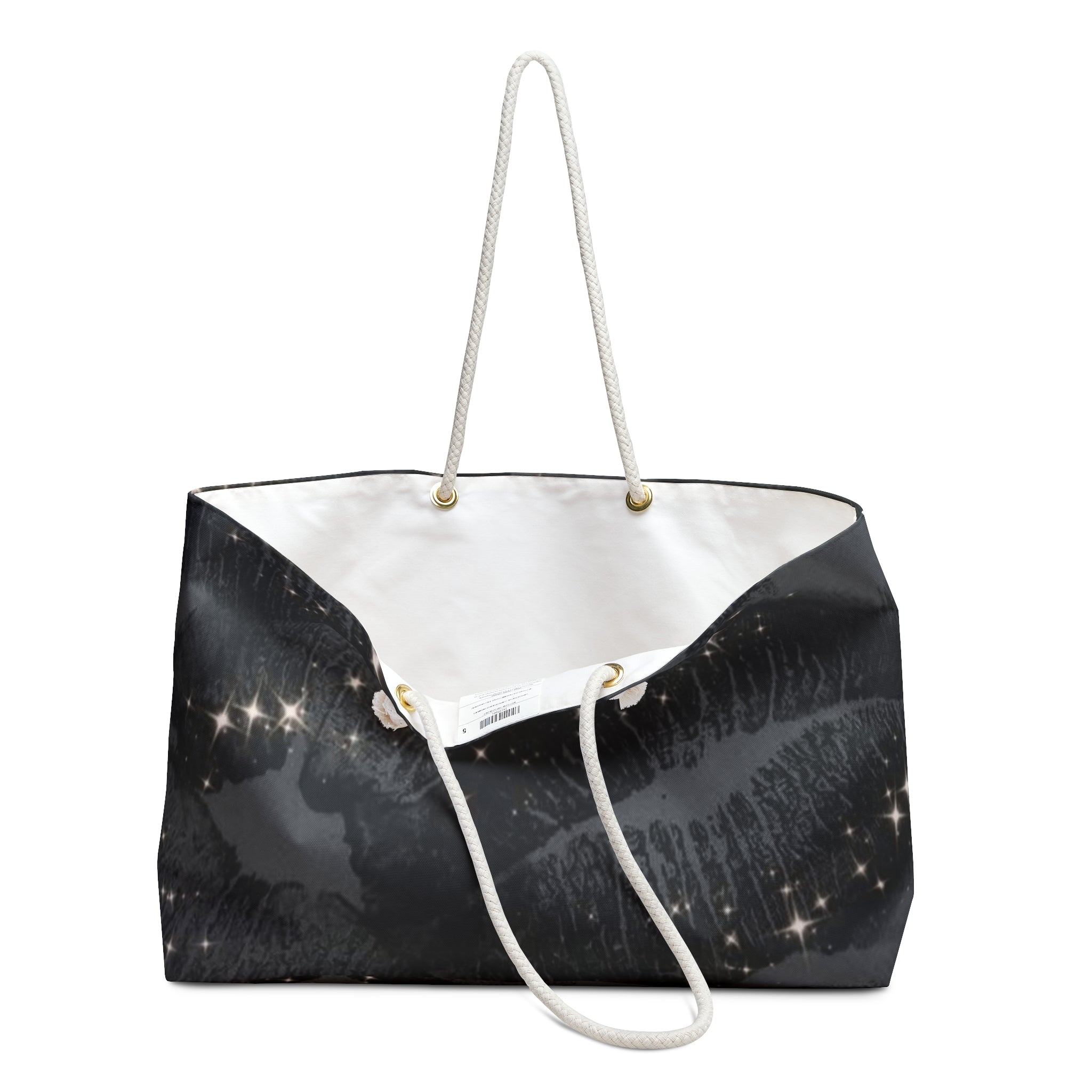 Black Sparkle Lip Print Weekender Bag — Glitter Kiss Travel Tote