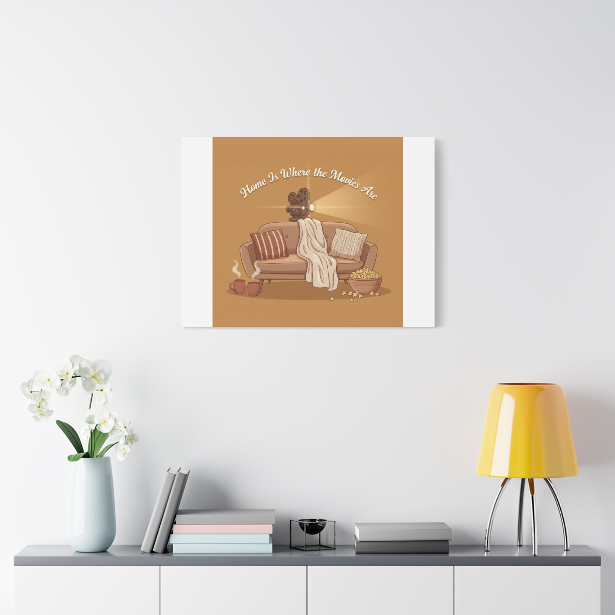Home Is Where the Movies Are Canvas | cozy night art, home cinema decor