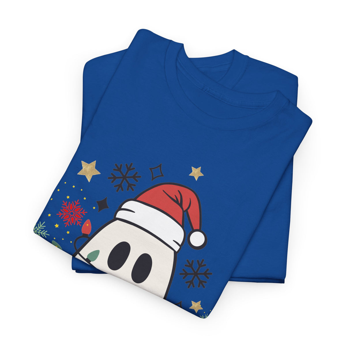 Christmas Ghost T-Shirt — Cute Haunted Holiday Tee with Santa Hat & Lights