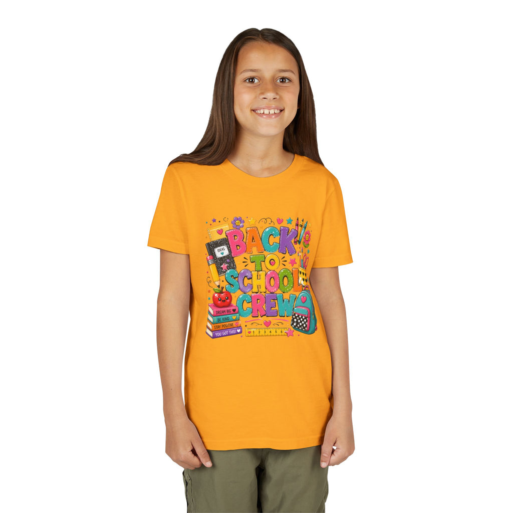 Back to School Crew Youth Tee — Colorful Kids' School Backpack & Books Graphic Shirt