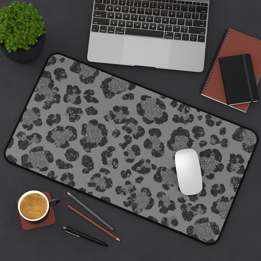 Grey Leopard Print Desk Mat — Stylish Anti-Slip Mouse Pad