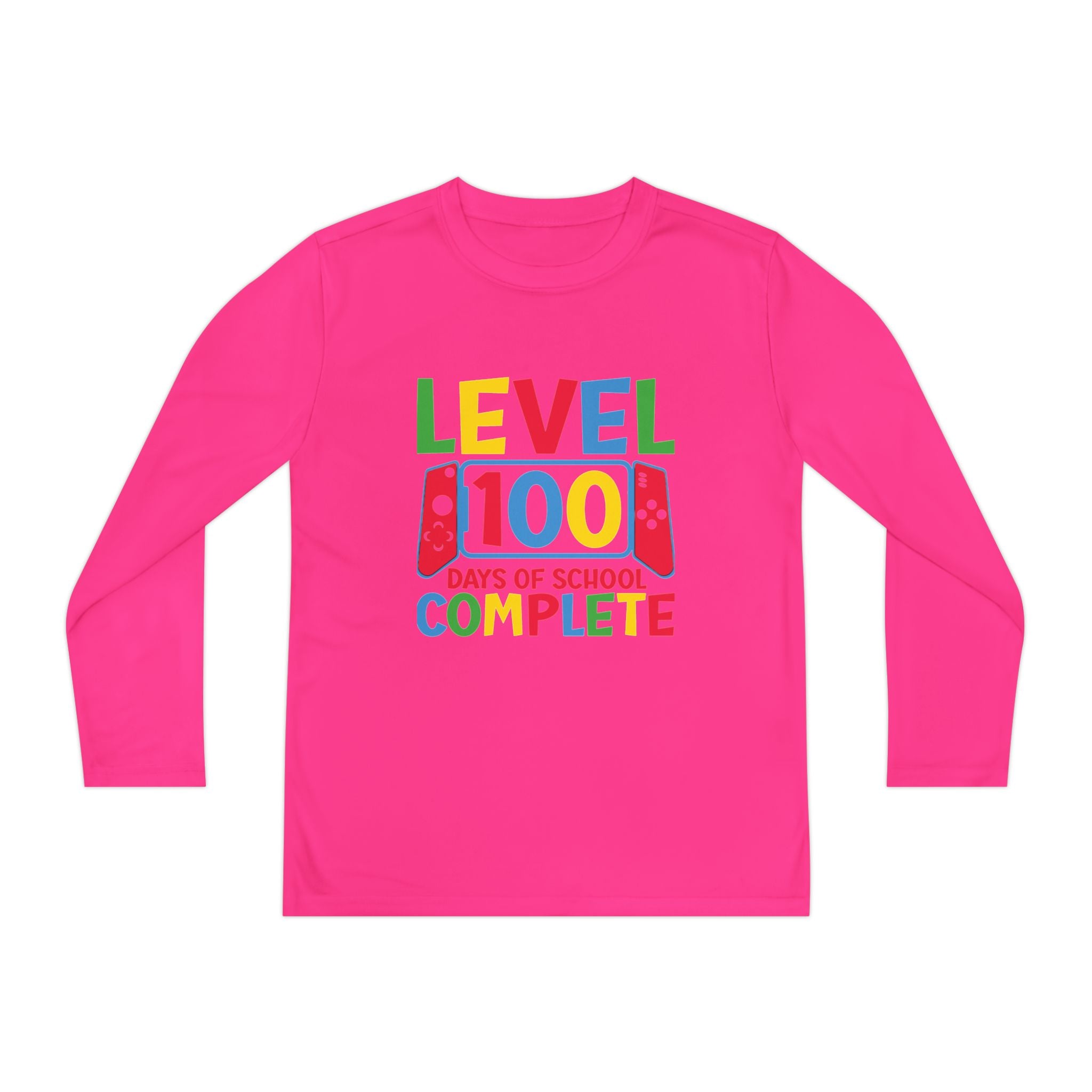 Youth Long Sleeve Shirt - "Level 100 Days of School Complete" 100th Day Celebration Tee