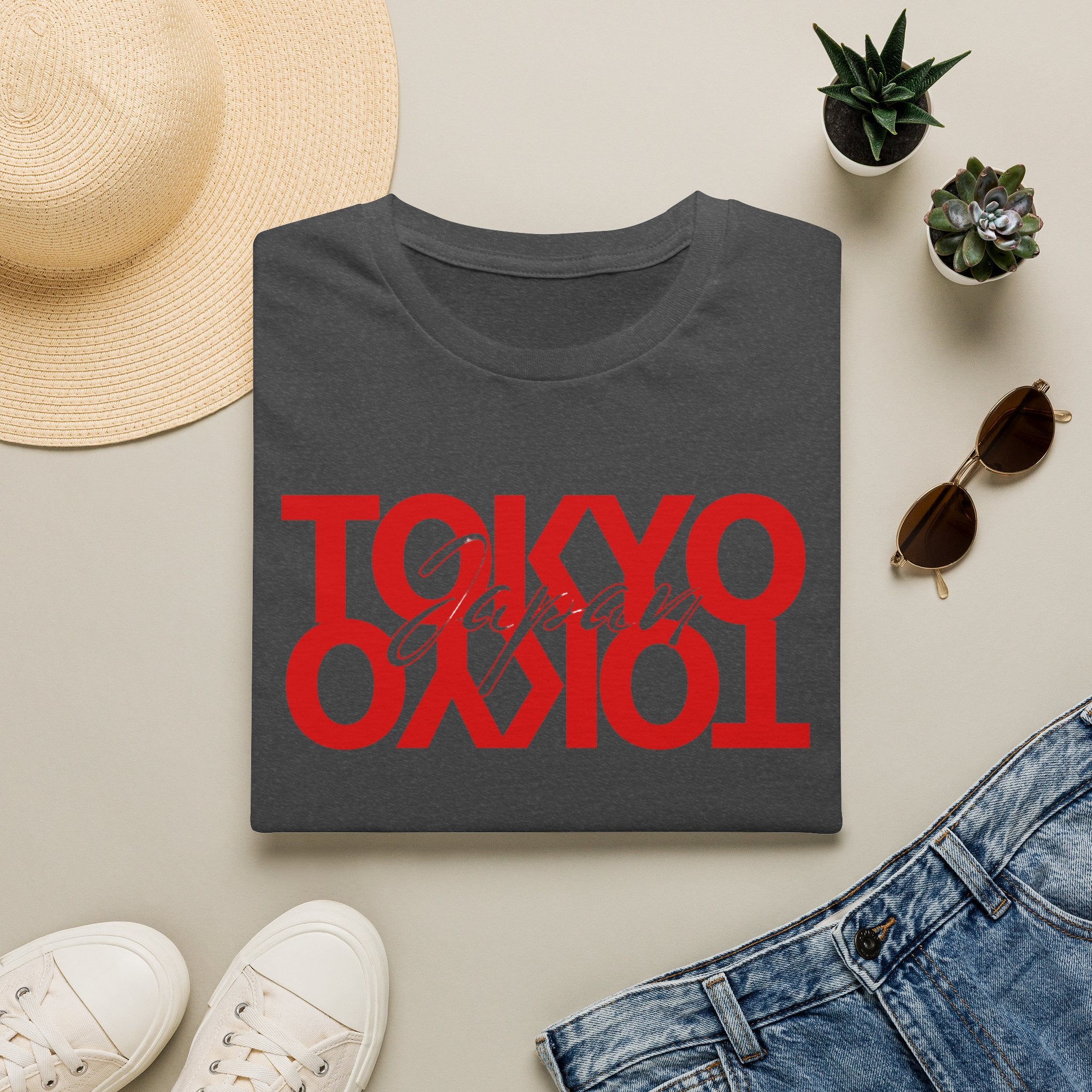 Tokyo Floral T-Shirt — Mirrored Red Logo "Tokyo" Graphic Tee