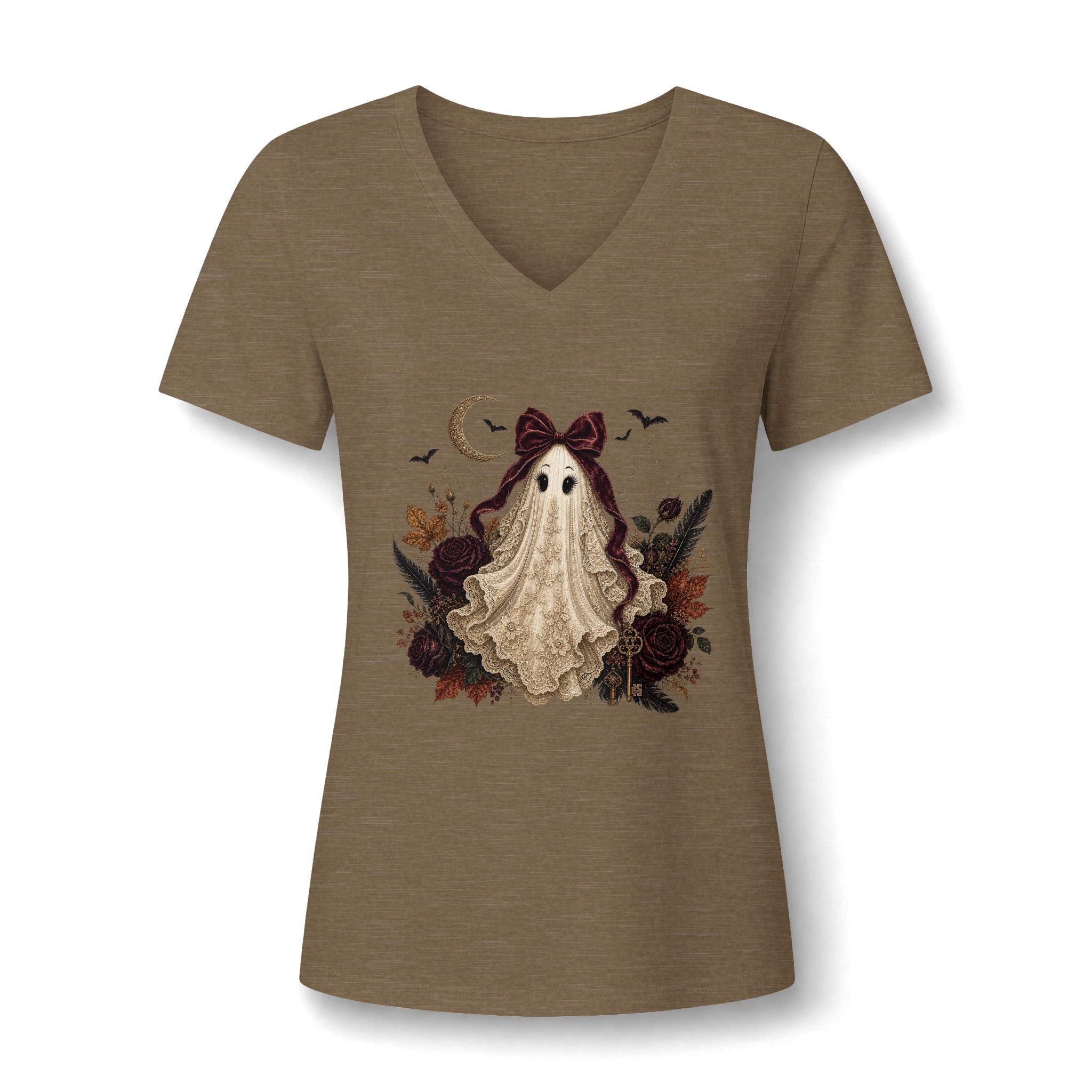 Ghost Girl V-Neck Tee — Cute Vintage Halloween Ghost Design