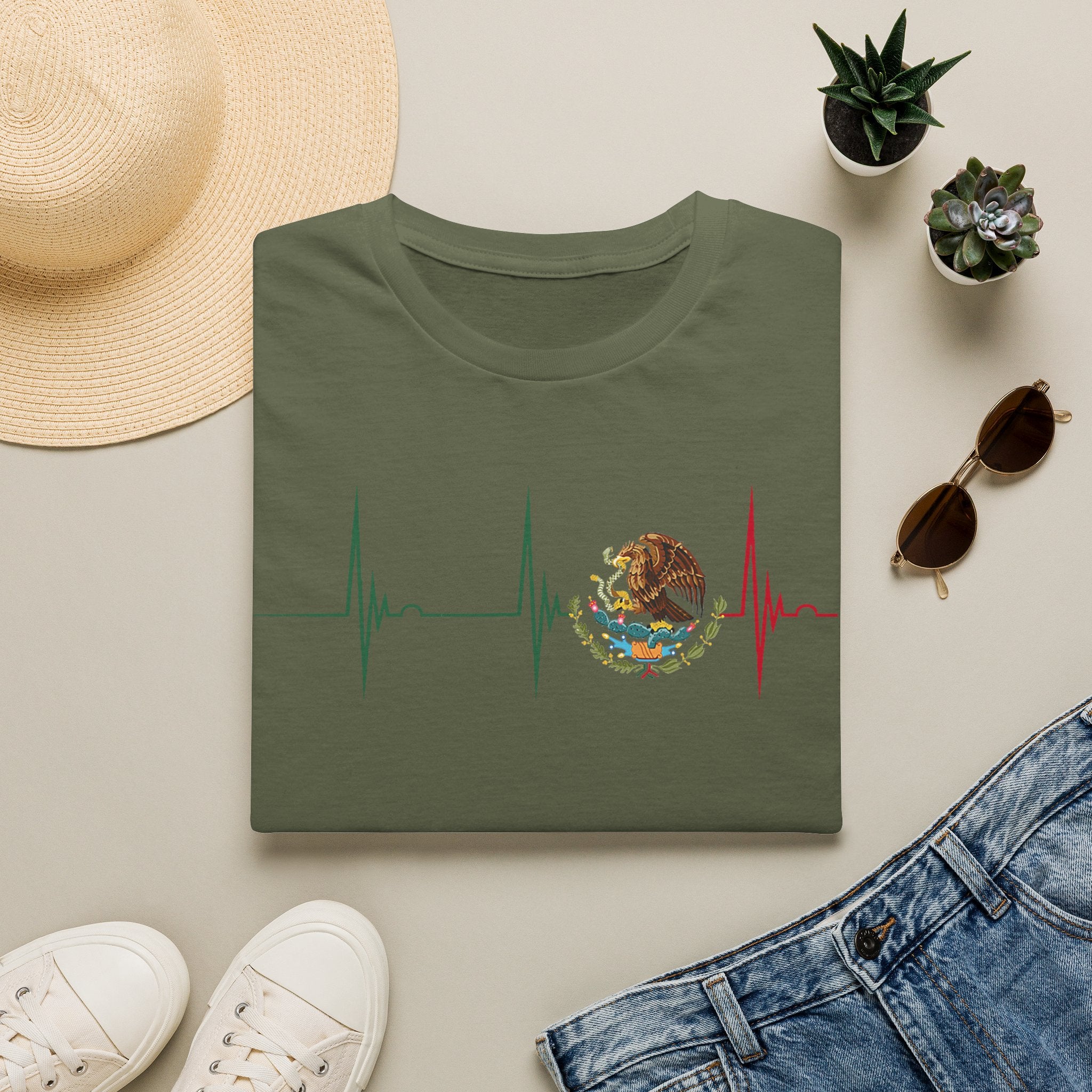 Mexican Heartbeat T-Shirt — Mexican Flag Eagle ECG Graphic Tee