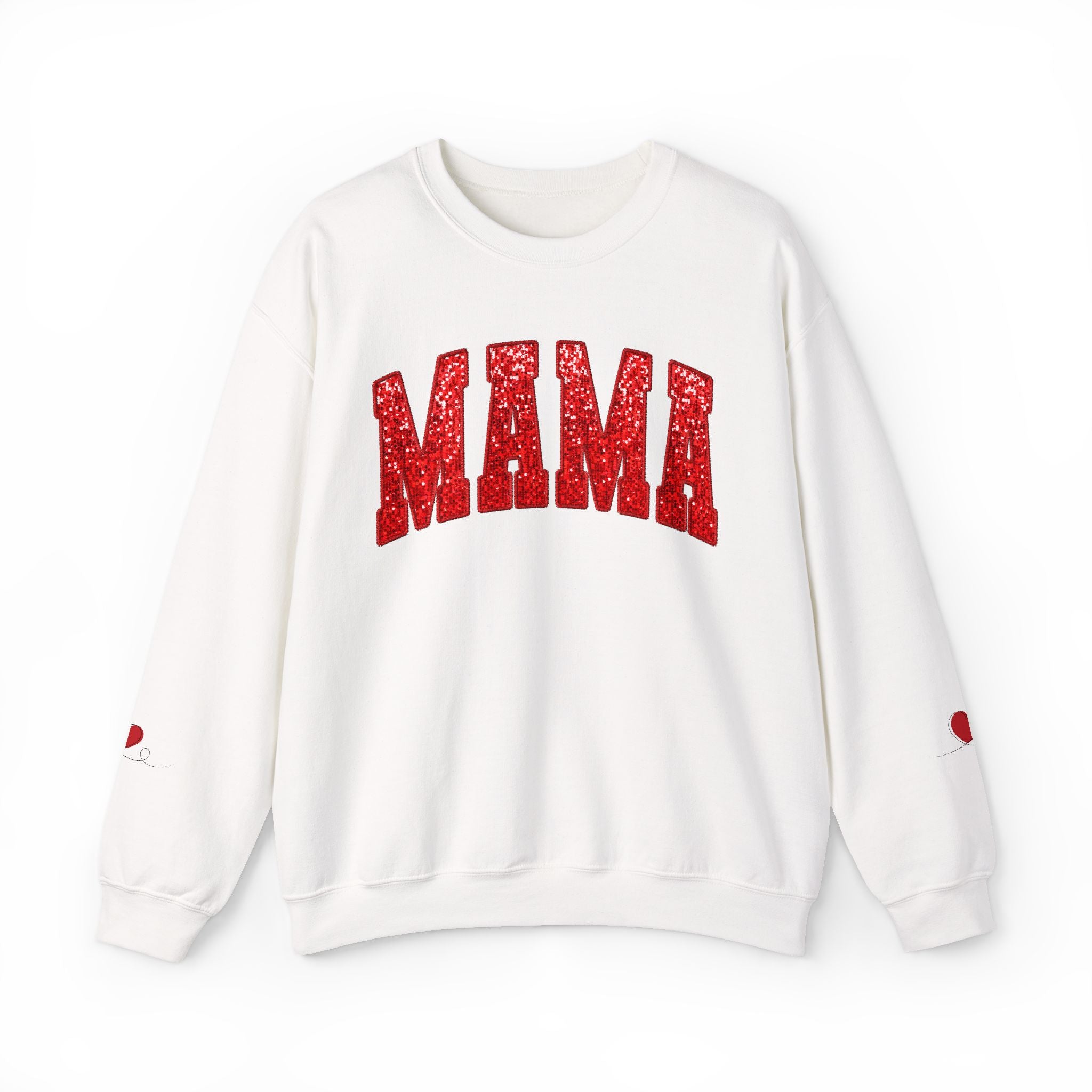 MAMA varsity letters Sweatshirt | red glitter heart sleeve accents