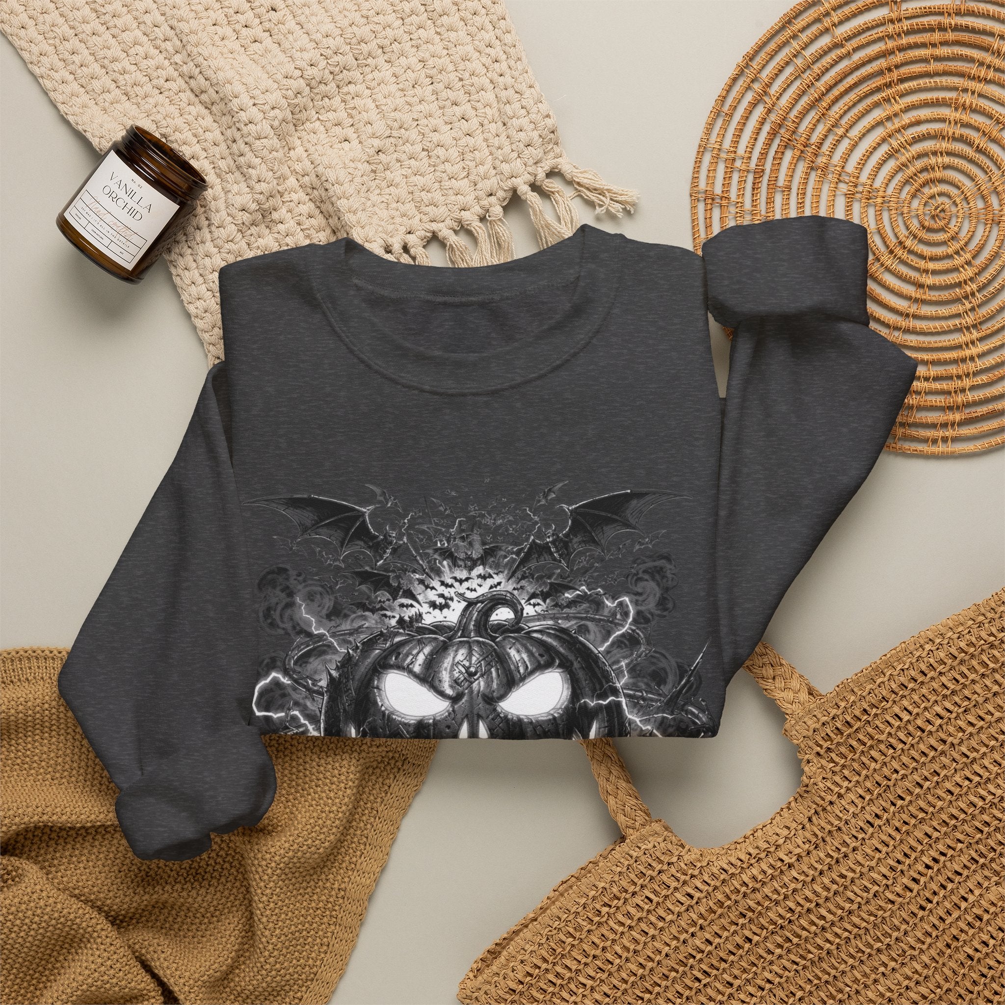 Halloween Pumpkin Crewneck Sweatshirt — Spooky Jack-o'-Lantern Graphic