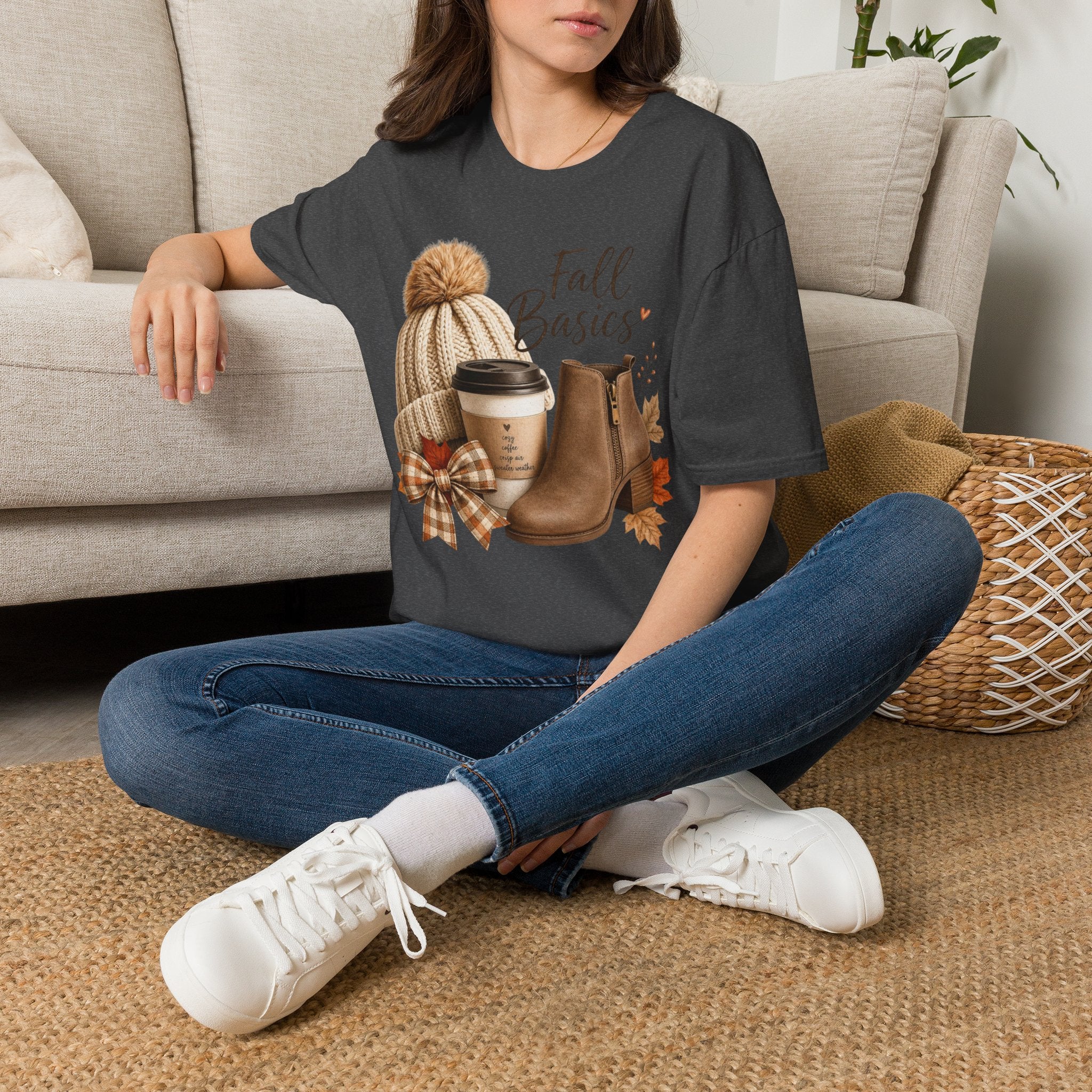 Fall Basics T-Shirt — Cozy Autumn Beanie, Coffee & Boots Tee