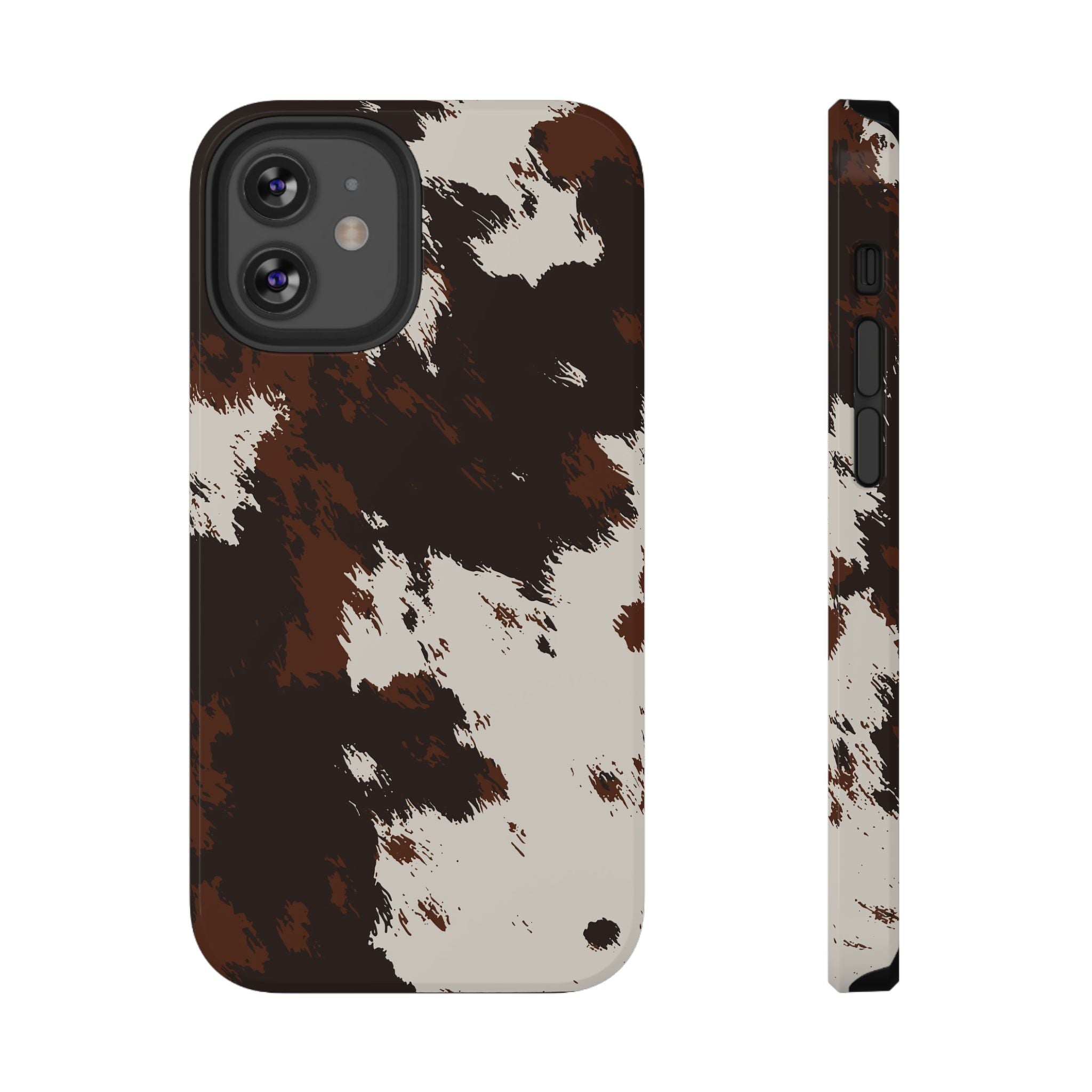 Cowhide Print Impact Phone Case — Brown & Cream Protective Cover