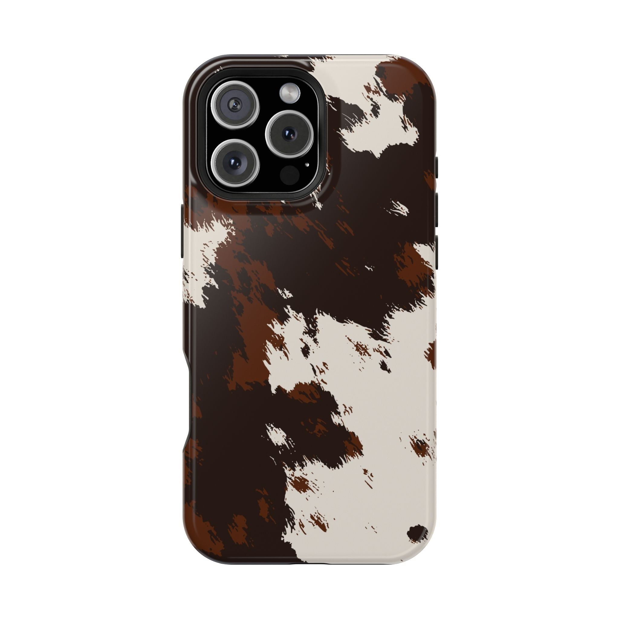 Cowhide Print Impact Phone Case — Brown & Cream Protective Cover