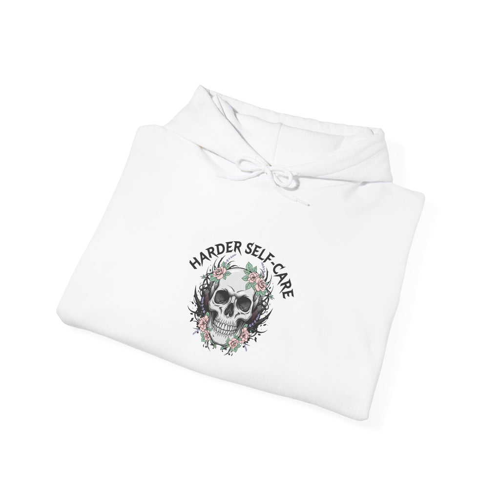 Harder Self-Care Hoodie | metal font shirt, gothic wellness quote