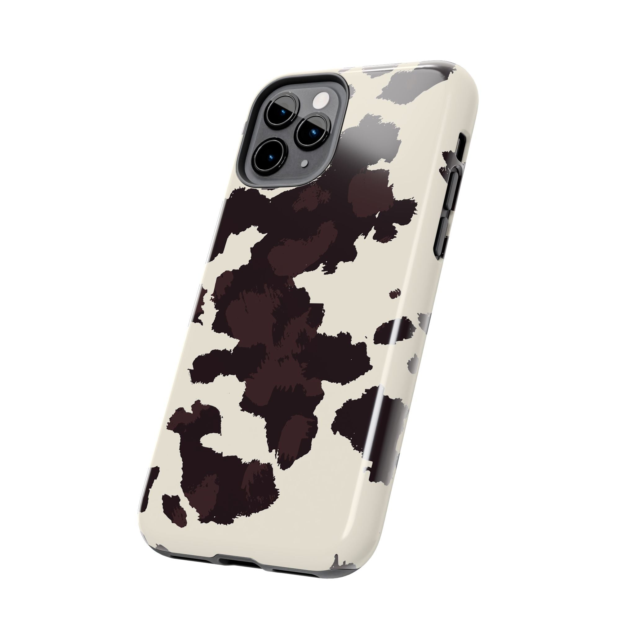 Cow Print Tough Phone Case — Brown Cream Protective Phone Cover