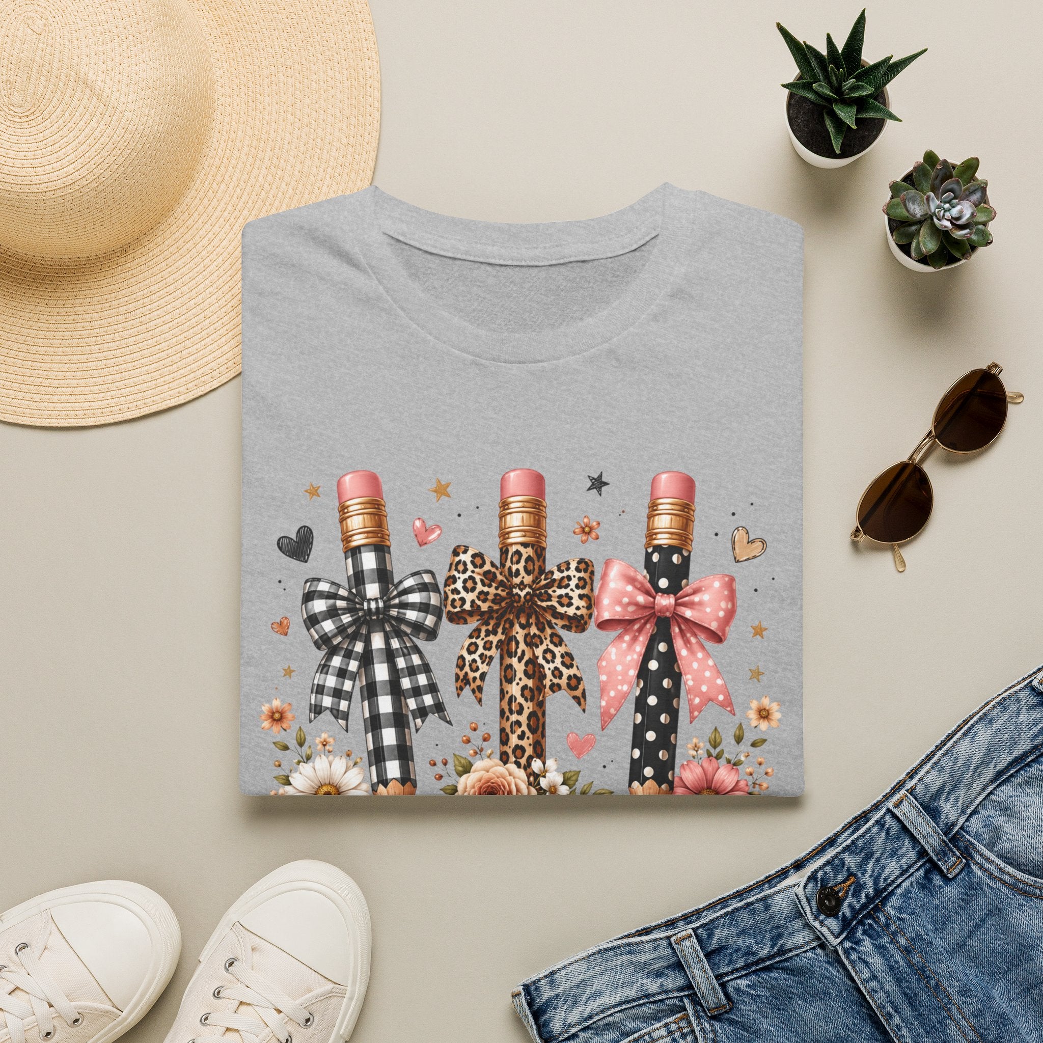 Teacher Pencil Bows T-Shirt — Cute Floral Teacher Appreciation Tee