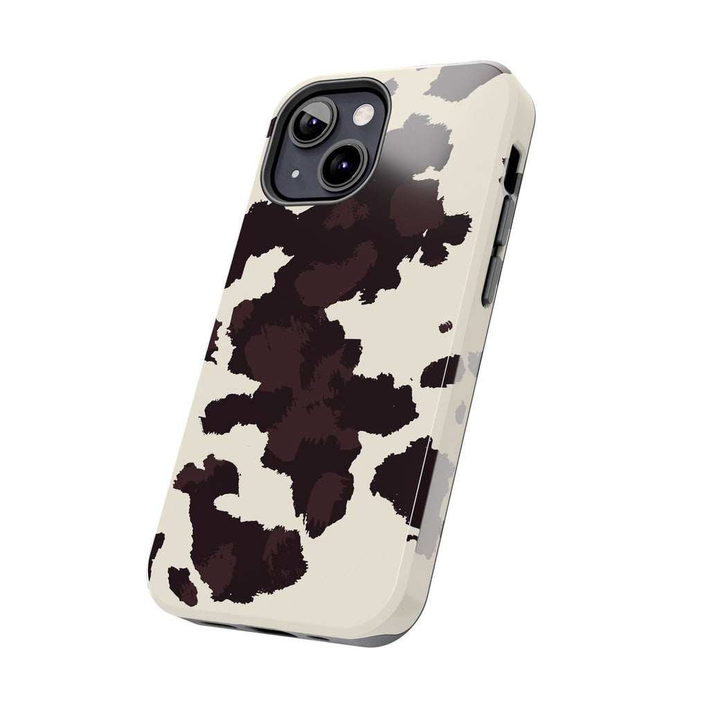 Cow Print Tough Phone Case — Brown Cream Protective Phone Cover
