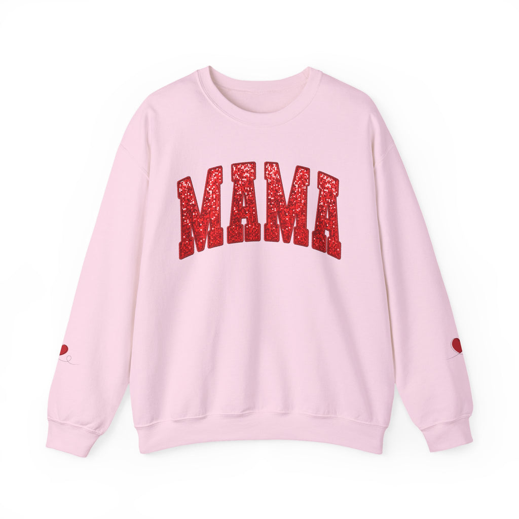 MAMA varsity letters Sweatshirt | red glitter heart sleeve accents