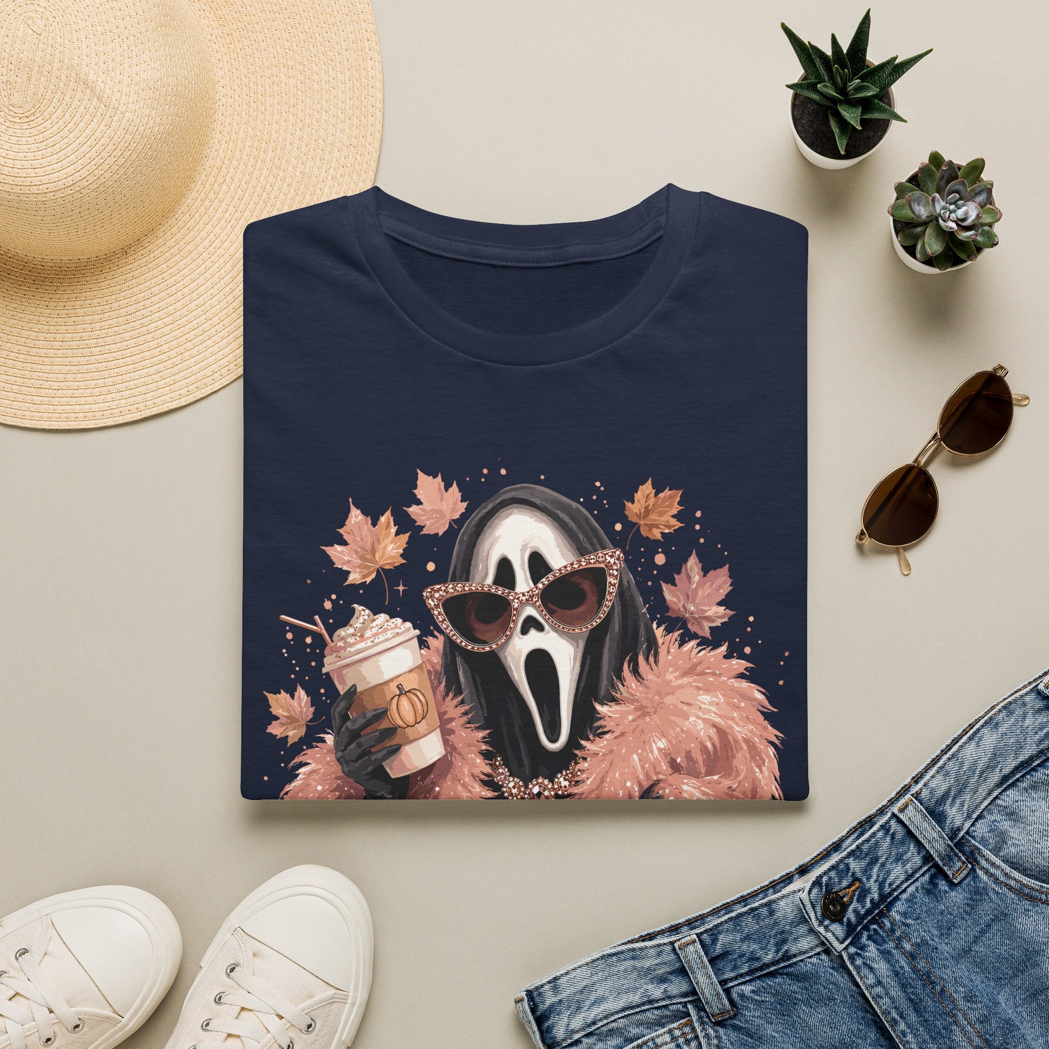 Cozy Scream Fall Tee — Glam Ghost with Pumpkin Spice Latte