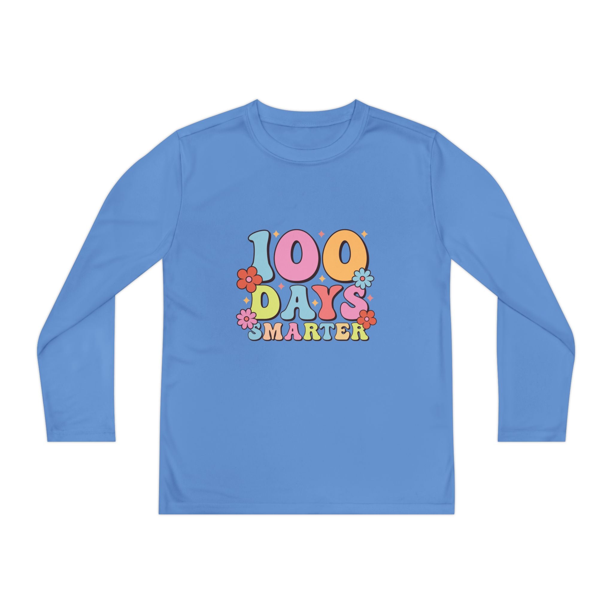 100 Days Smarter Youth Long Sleeve Tee — Retro Floral School Celebration Shirt