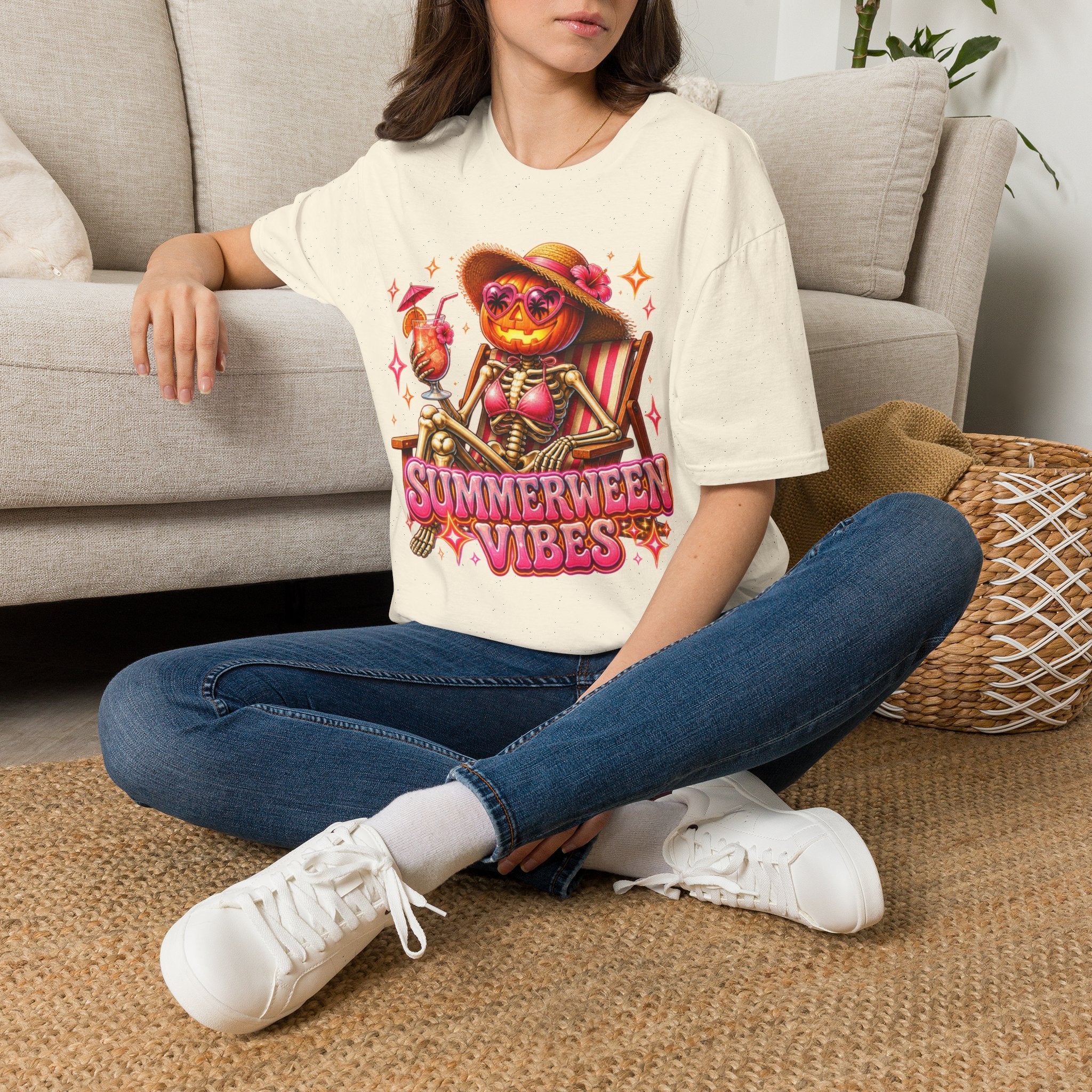 Summerween Vibes T-Shirt — Pumpkin Skeleton Beach Tee